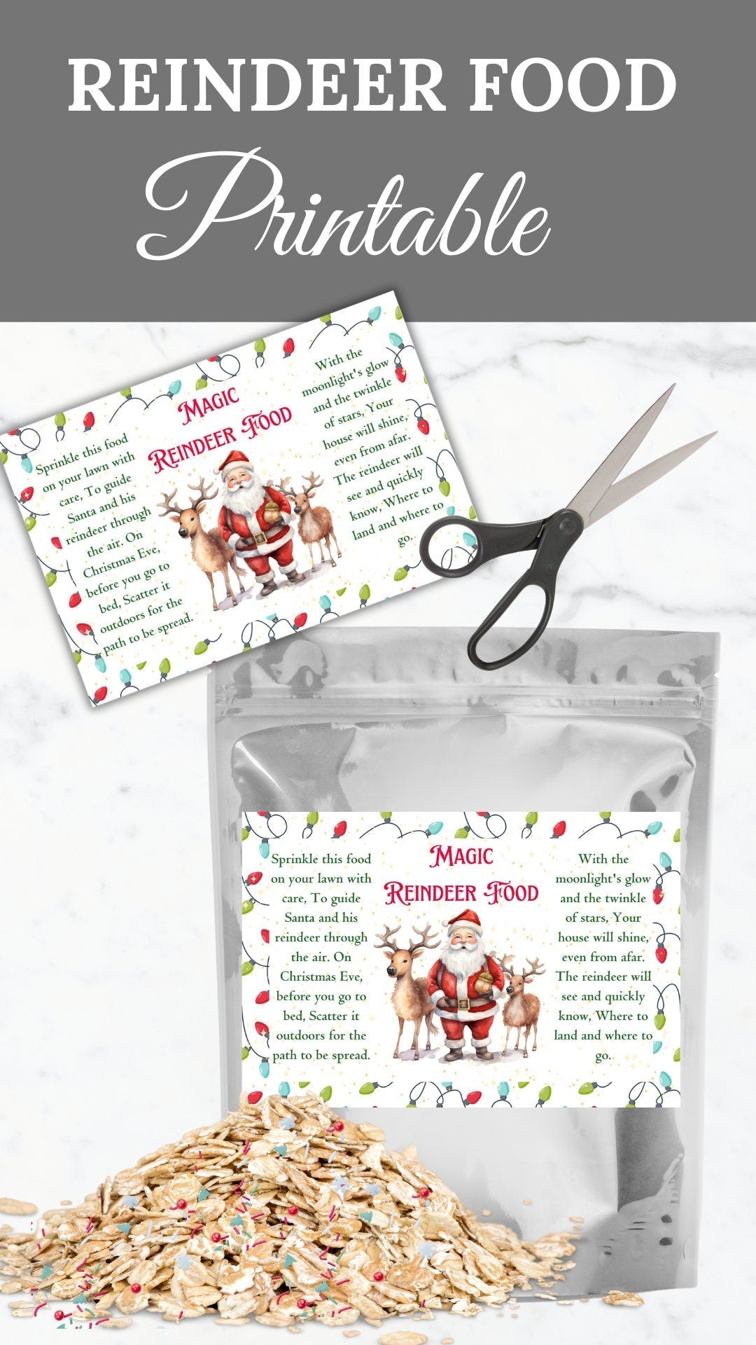 Magic Reindeer Food printable Christmas tradition kid activity printable Christmas Eve Box reindeer food label treat bag topper party favor