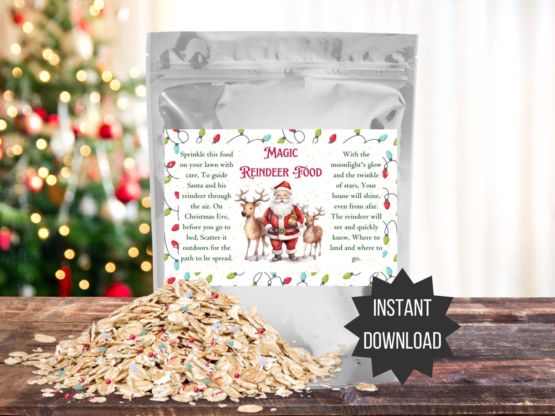 Magic Reindeer Food printable Christmas tradition kid activity printable Christmas Eve Box reindeer food label treat bag topper party favor