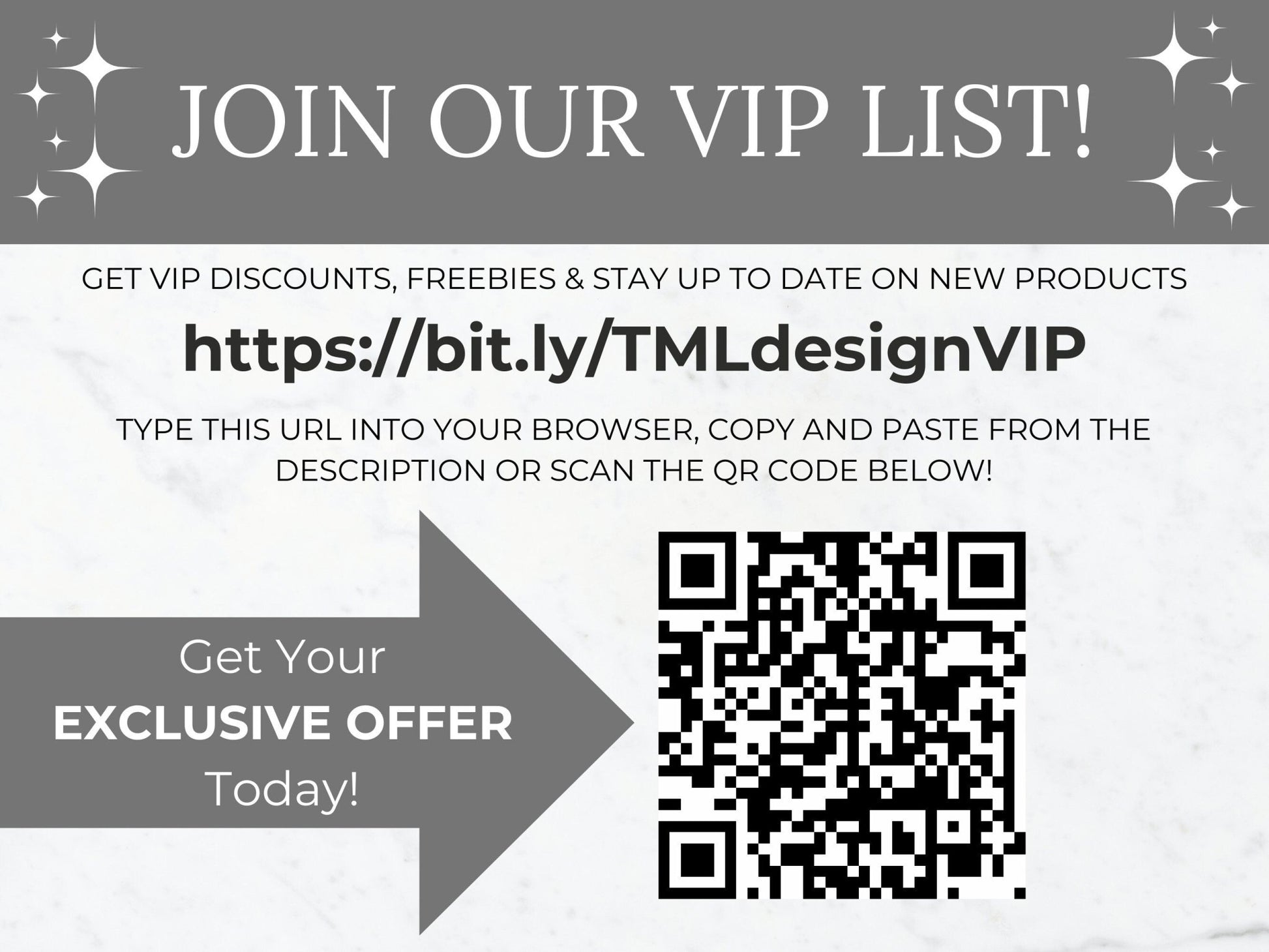 QR Code to sign up for our VIP email list for exclusive offers and updates for template my life