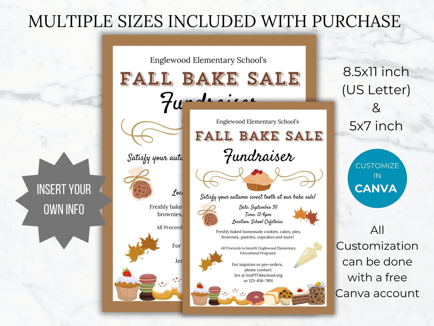 Fall Bake Sale Fundraiser Flyer Template Bake Sale Flyer Editable Fall School event Handout PTA Flyer School Fundraiser Flyer PTO template