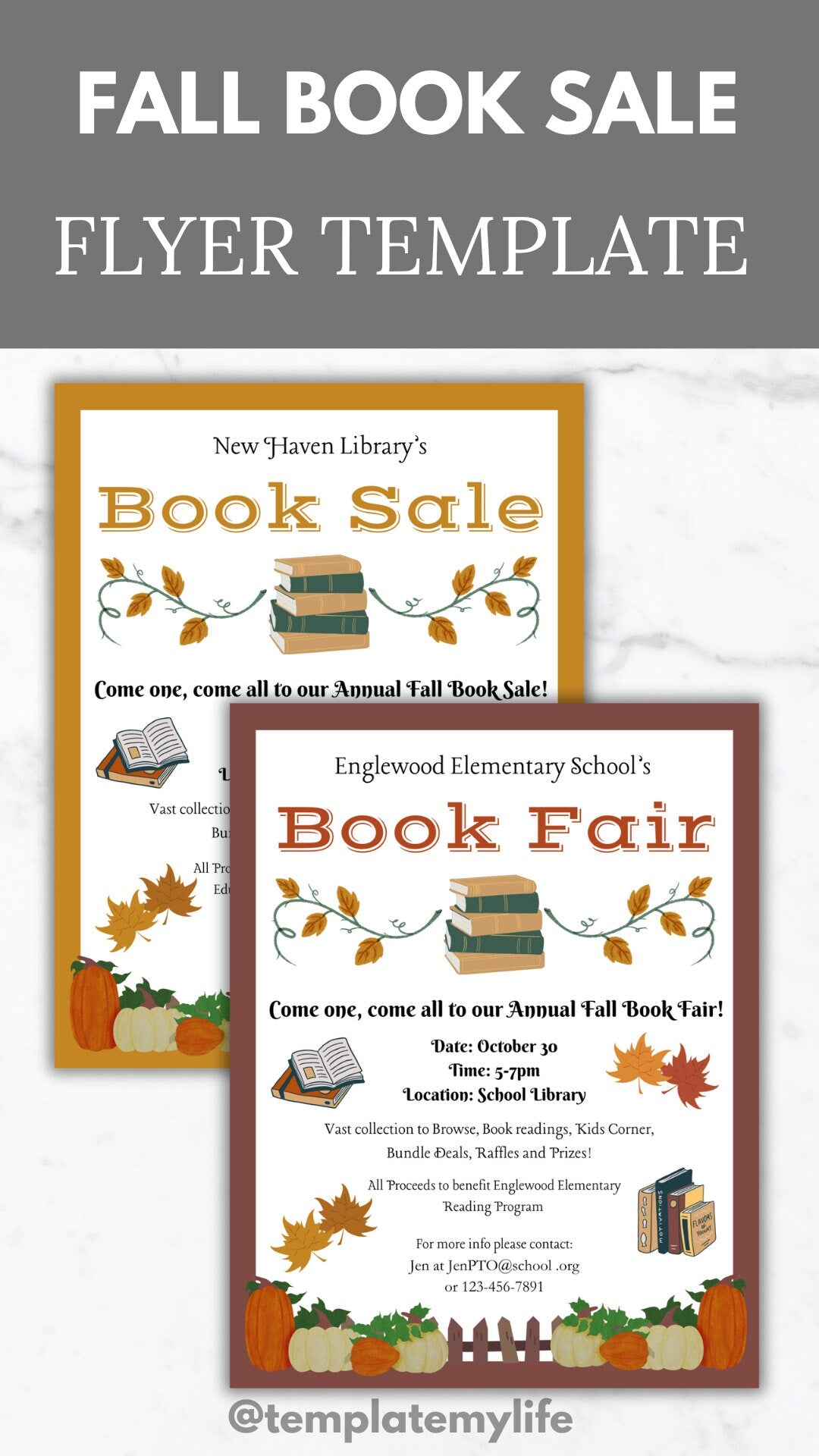 Fall Book Fair Flyer Template Book Sale Flyer Editable Fall School event PTA Flyer School Fundraiser Flyer printable Fall Event Church Flyer