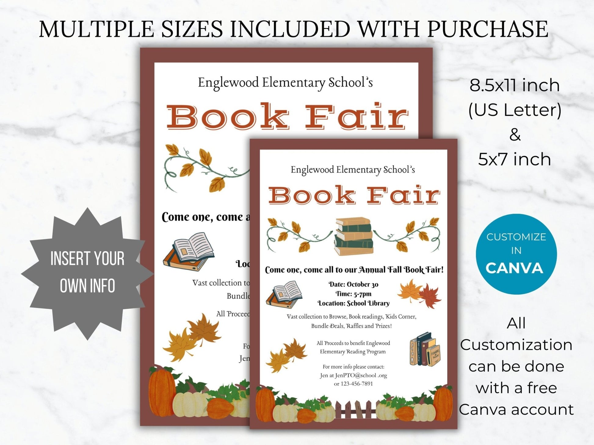 Fall Book Fair Flyer Template Book Sale Flyer Editable Fall School event Flyer School Fundraiser Flyer printable Fall Church Event PTA Flyer