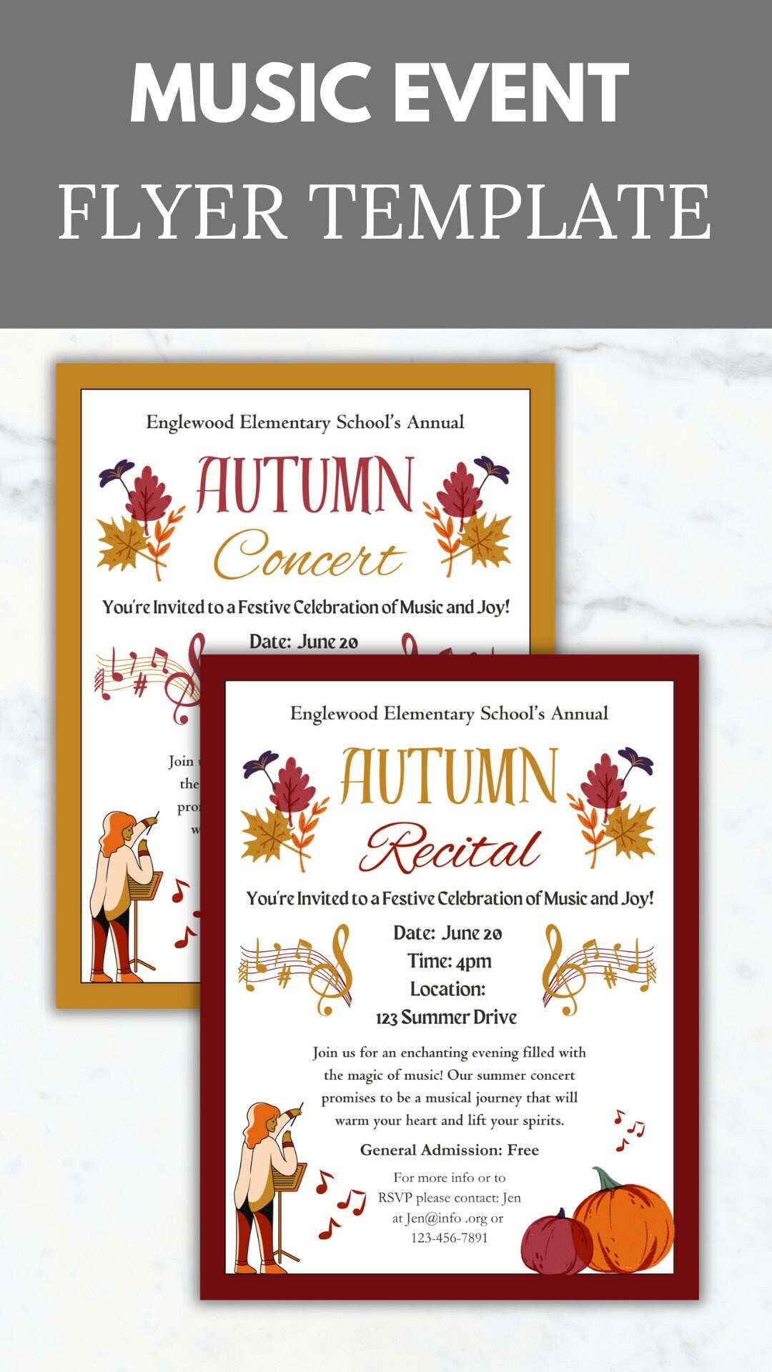 Fall Concert flyer Template PTO Fall Recital invitation Music festival poster School Music event PTA Flyer printable Fall Event invite flyer