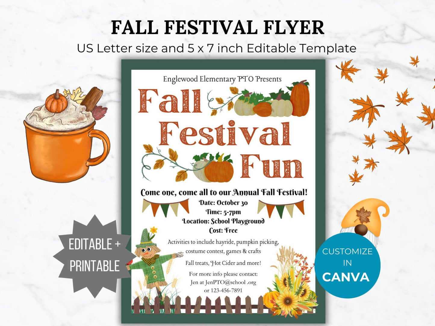 Fall Festival Flyer Invitation PTO Template Harvest Festival invitation Editable Fall School event Flyer printable Fall Event PTA Flyer