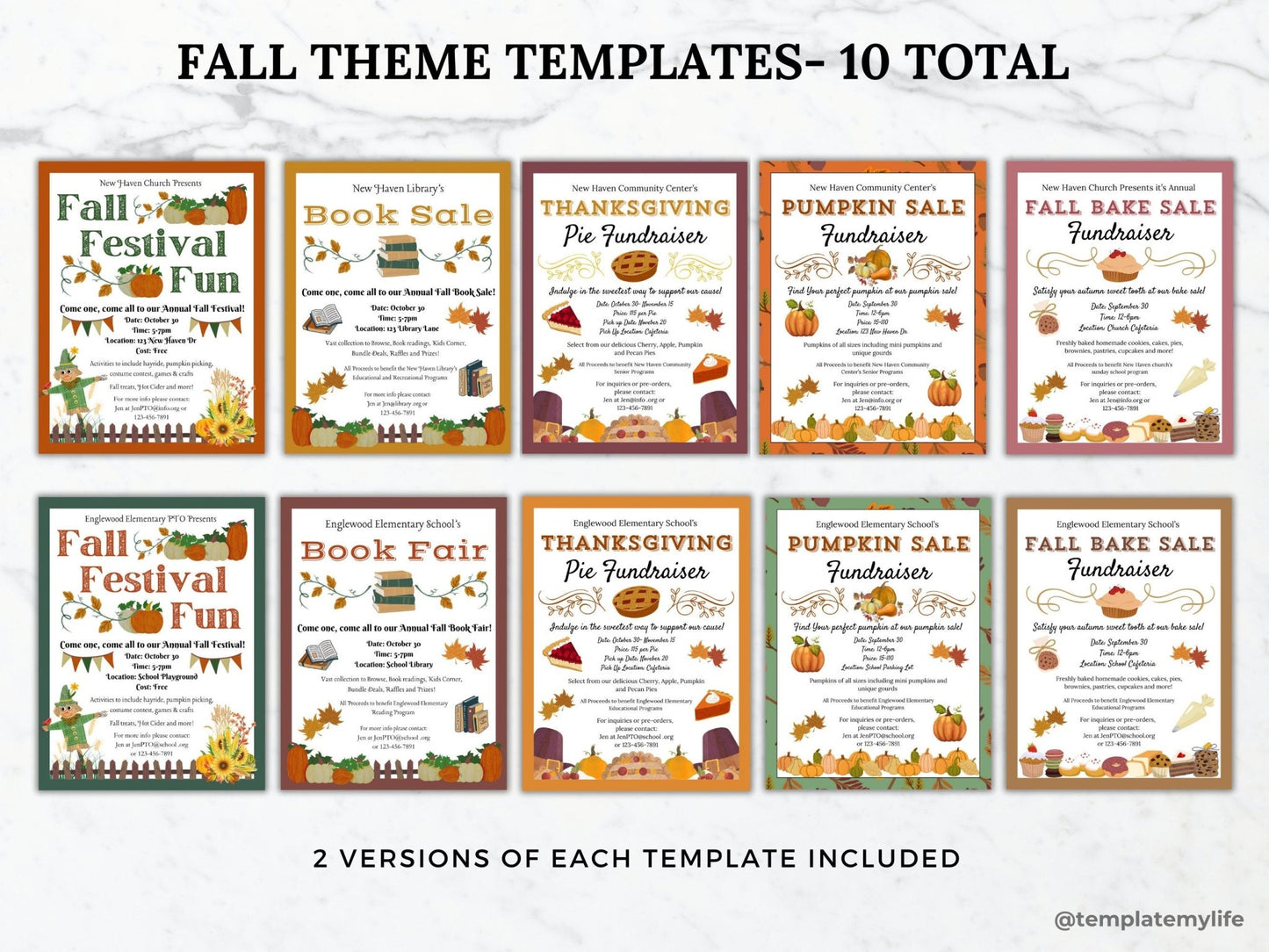 Autumn Fundraiser flyer editable template bundle community bake sale printable church fundraising fall festival sign library book fair flyer