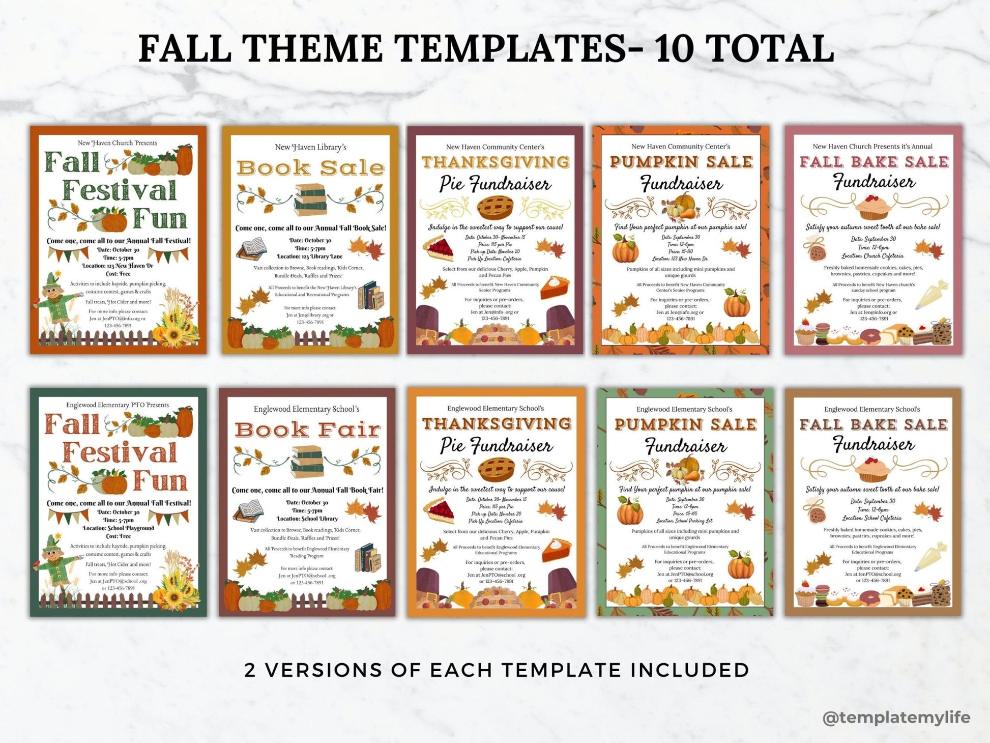 Autumn Fundraiser flyer editable template bundle community bake sale printable church fundraising fall festival sign library book fair flyer