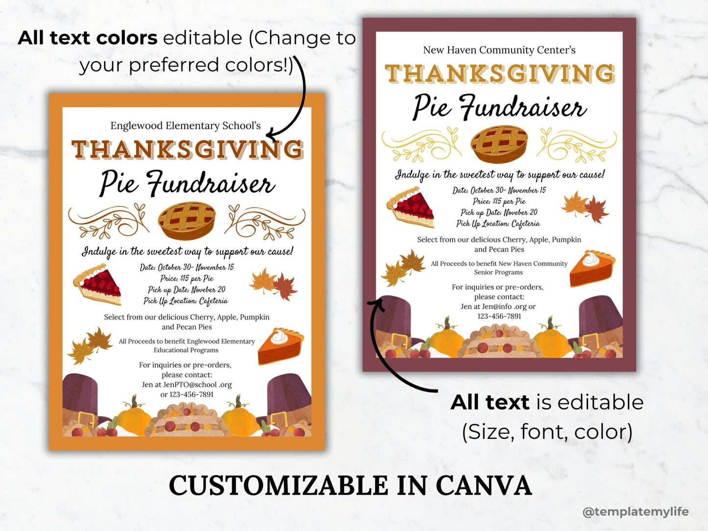 Autumn Fundraiser flyer editable template bundle community bake sale printable church fundraising fall festival sign library book fair flyer