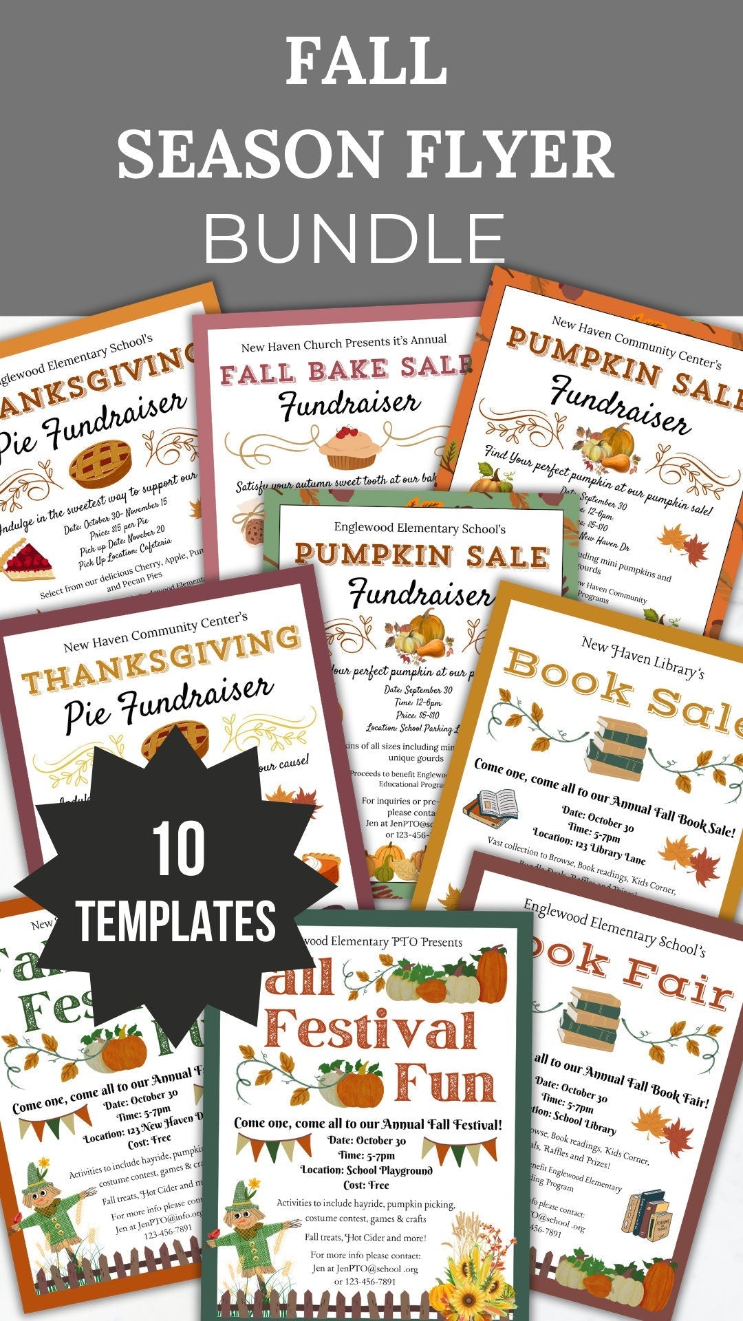 Autumn Fundraiser flyer editable template bundle community bake sale printable church fundraising fall festival sign library book fair flyer