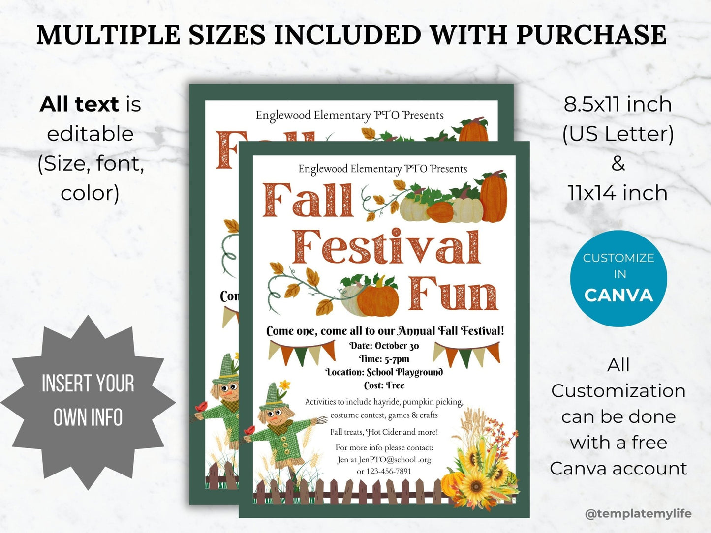 Autumn Fundraiser flyer editable template bundle community bake sale printable church fundraising fall festival sign library book fair flyer