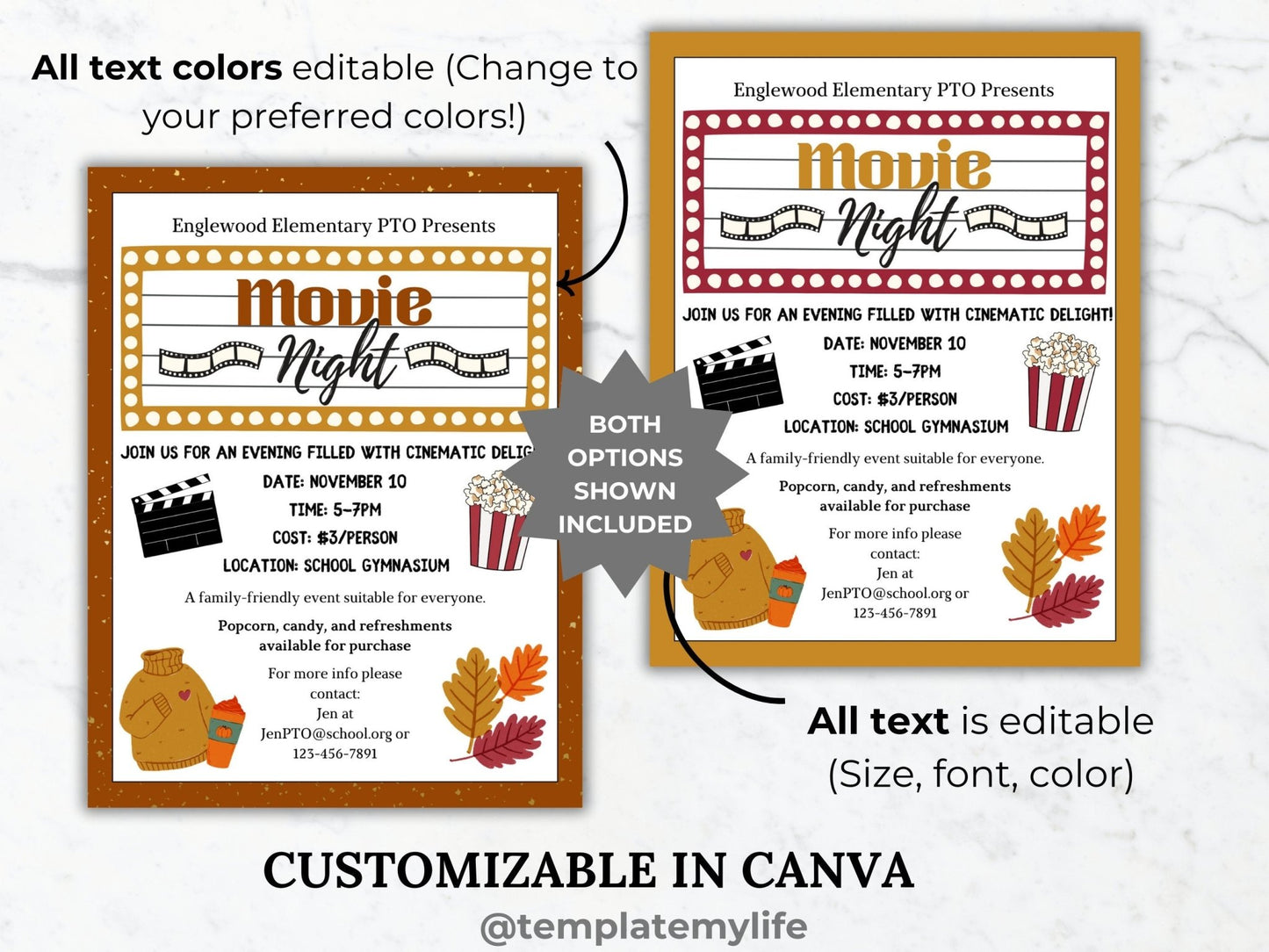 Fall Movie Night invitation PTO template school autumn fundraiser PTA flyer family movie night party flyer September community event invite