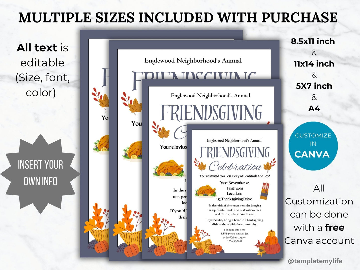 Friendsgiving Invite Template Editable Friendsgiving Invitation printable Holiday community event Flyer Thanksgiving Dinner Party invite