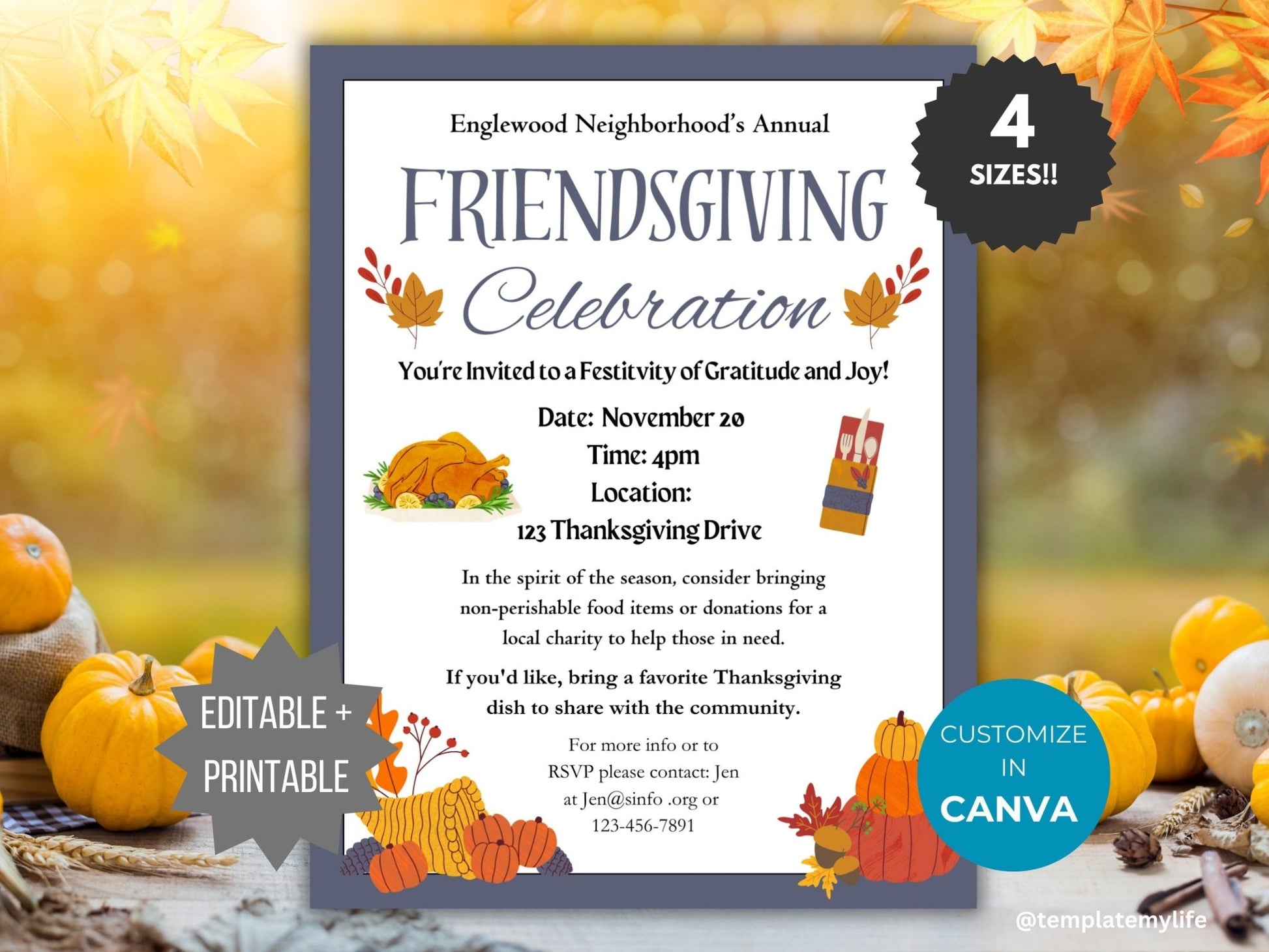 Friendsgiving Invite Template Editable Friendsgiving Invitation printable Holiday community event Flyer Thanksgiving Dinner Party invite