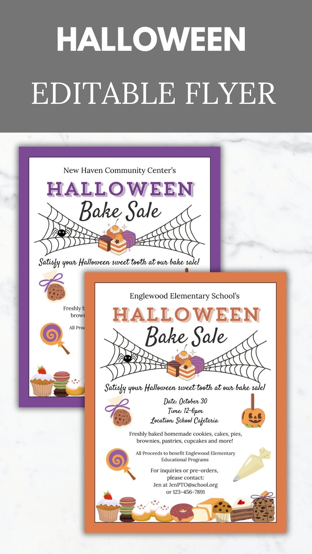 Halloween Bake Sale fundraiser flyer template PTA Editable Fall School event bake sale printable PTO Halloween event fundraiser invite flyer