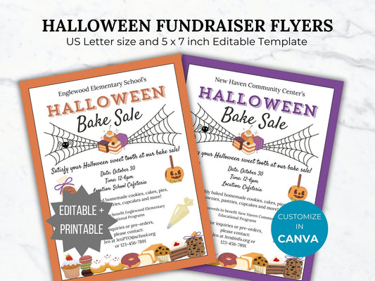 Halloween Bake Sale fundraiser flyer template PTA Editable Fall School event bake sale printable PTO Halloween event fundraiser invite flyer