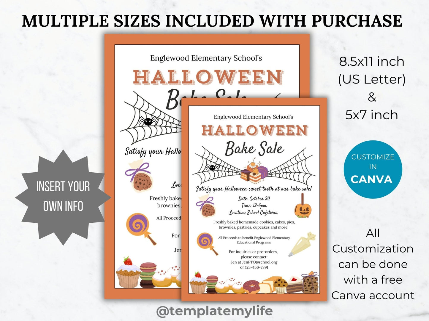 Halloween Bake Sale fundraiser flyer template PTA Editable Fall School event bake sale printable PTO Halloween event fundraiser invite flyer