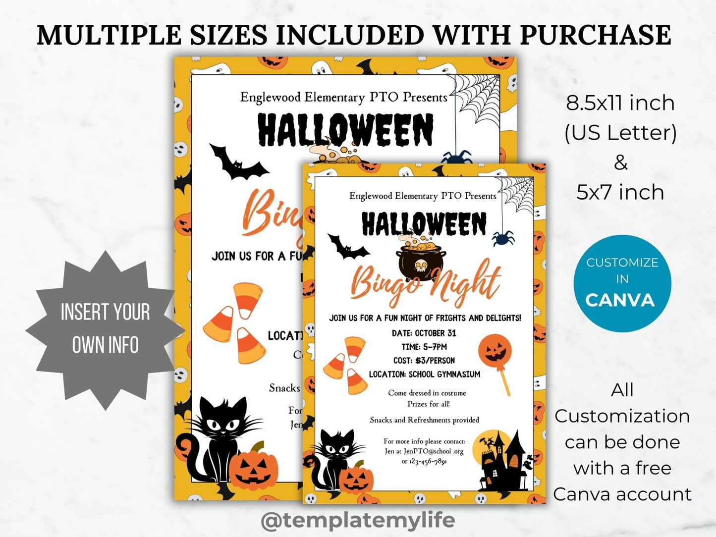 Halloween Bingo Night Flyer Invitation Template Halloween movie fundraiser Editable Halloween School event PTA Flyer printable PTO template