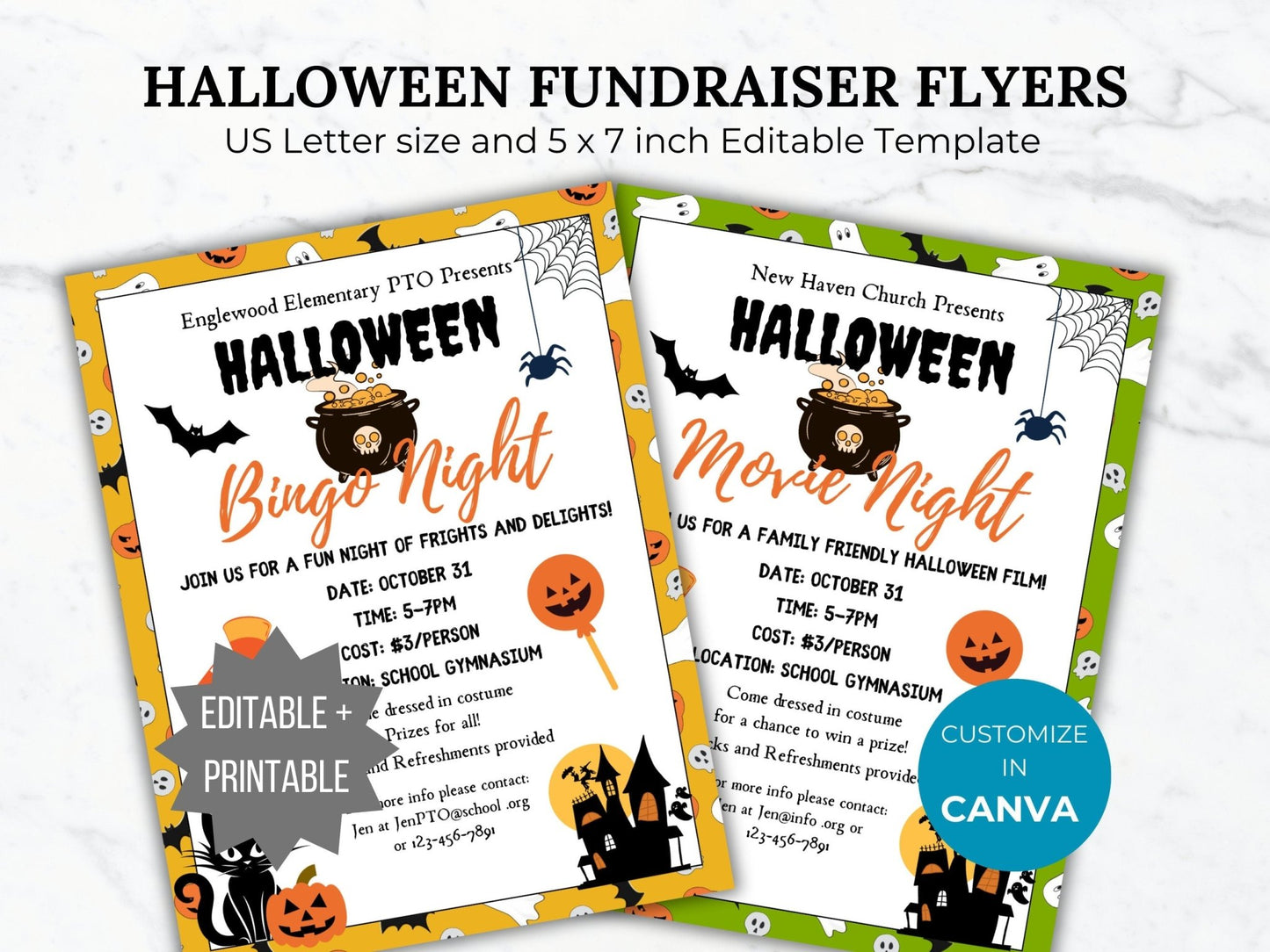 Halloween Bingo Night Flyer Invitation Template Halloween movie fundraiser Editable Halloween School event PTA Flyer printable PTO template