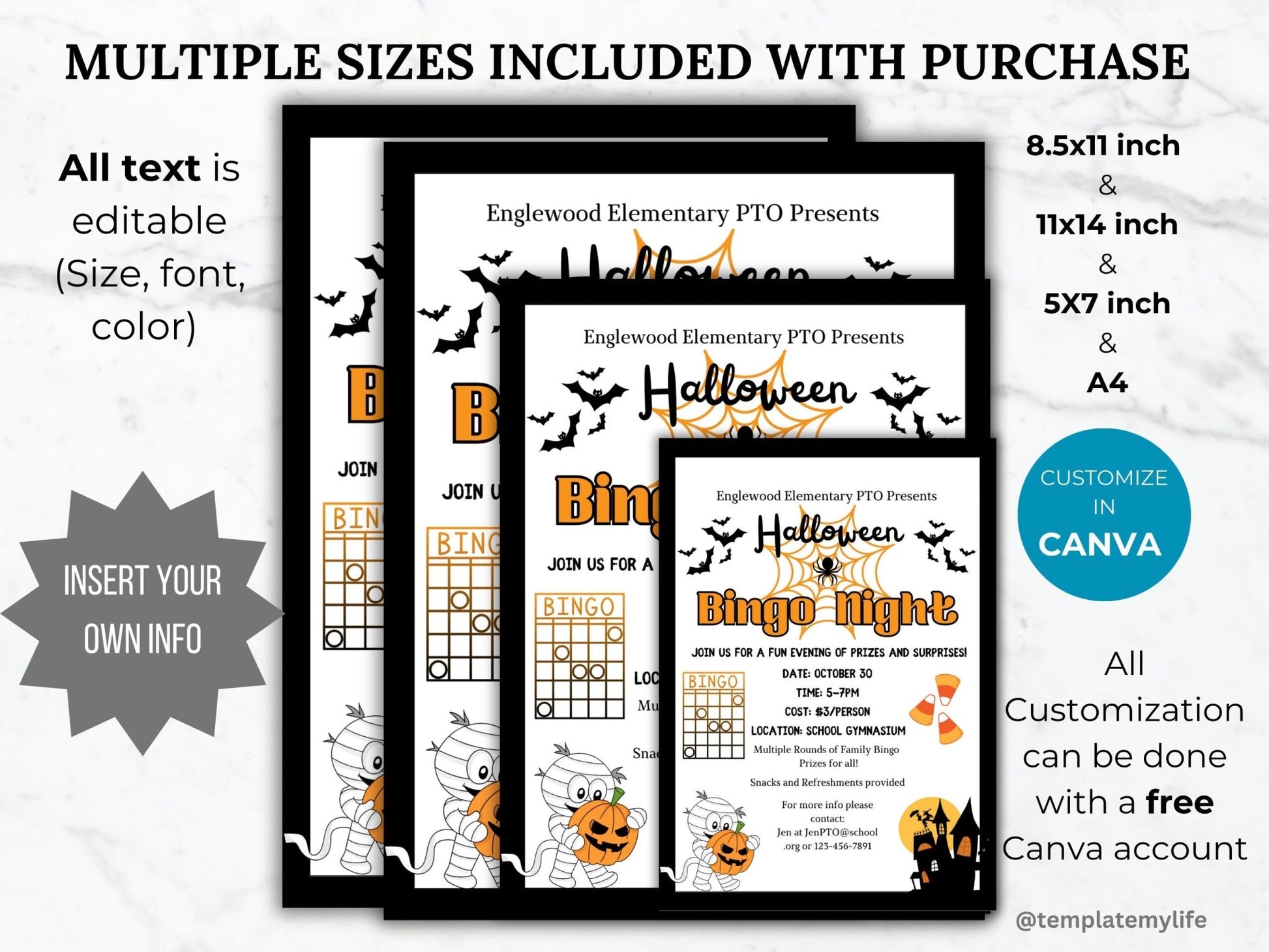 Halloween Bingo Night flyer PTO template school fundraiser flyer event invitation library Game night PTA flyer fall community event flyer