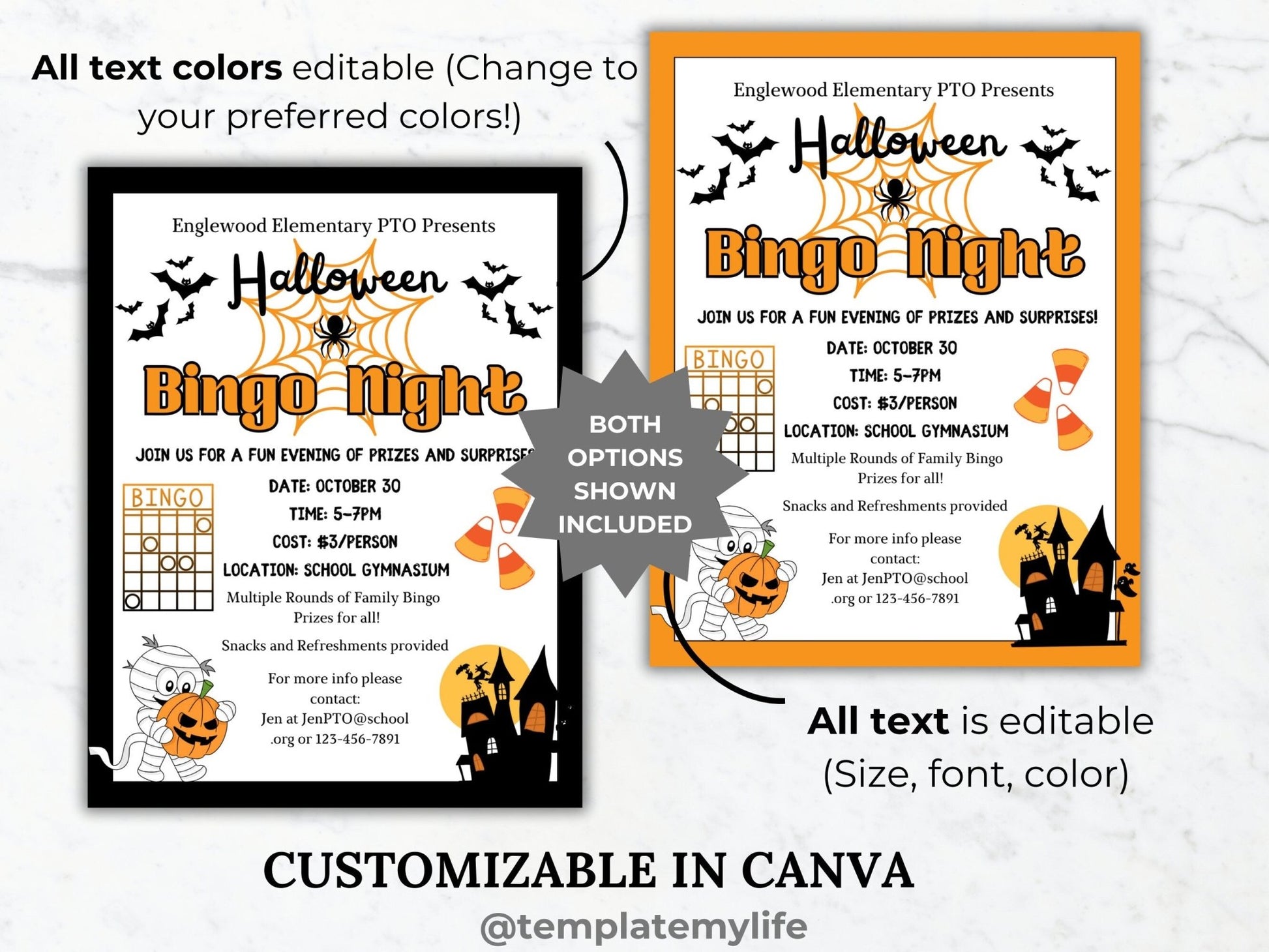 Halloween Bingo Night flyer PTO template school fundraiser flyer event invitation library Game night PTA flyer fall community event flyer