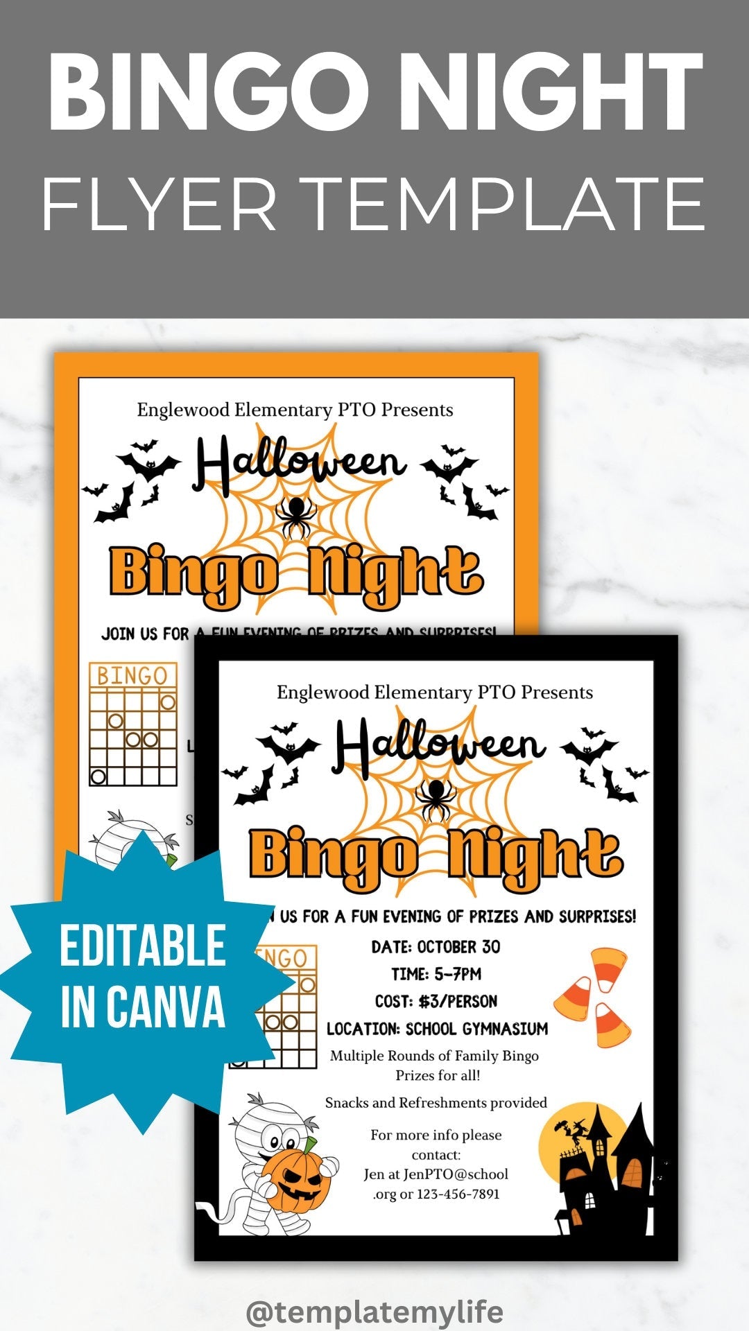 Halloween Bingo Night flyer PTO template school fundraiser flyer event invitation library Game night PTA flyer fall community event flyer