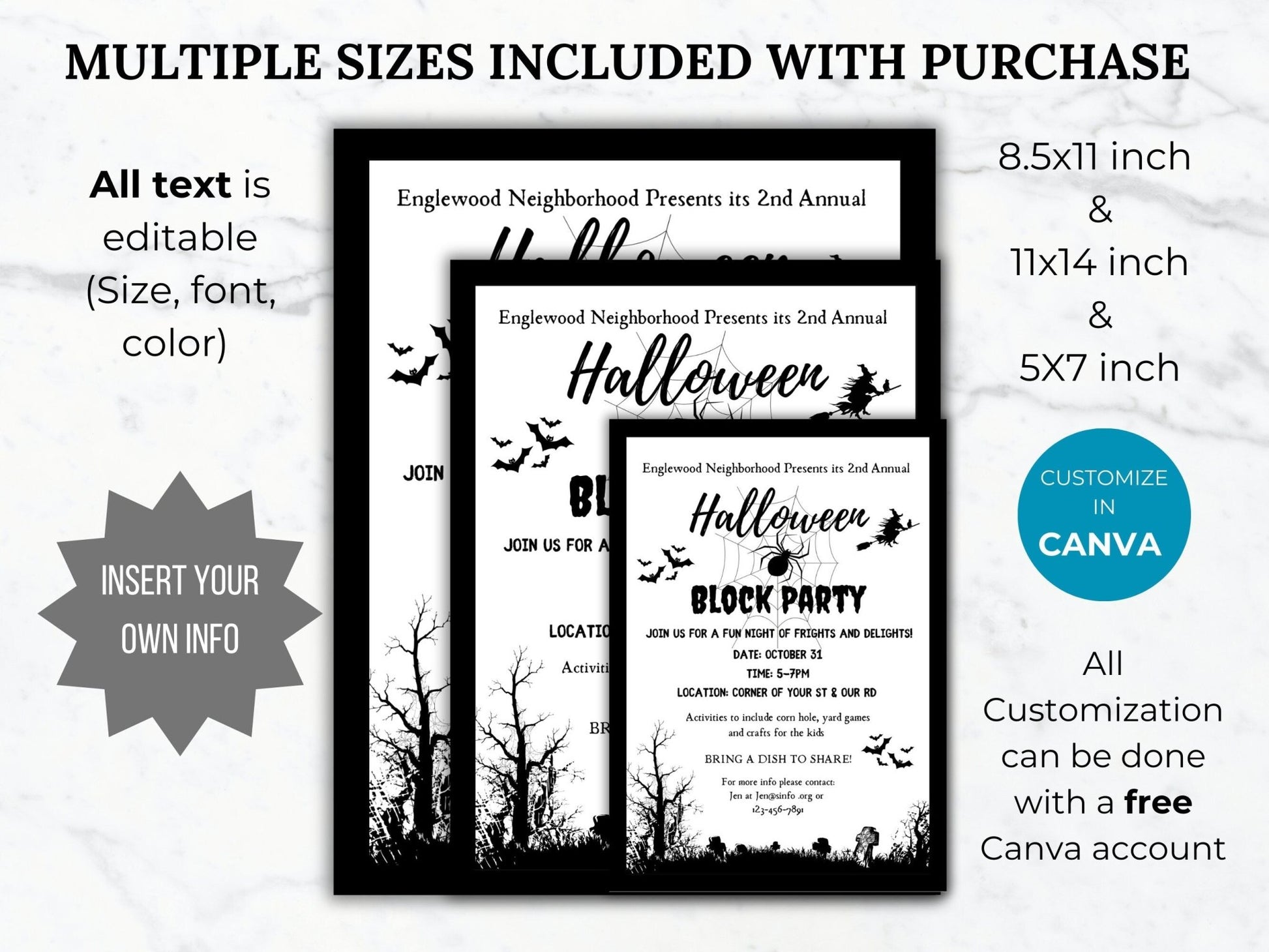 Halloween Block Party Flyer Template Fall Block Party event invite Editable Fall Community event Flyer Halloween Neighborhood HOA Flyer