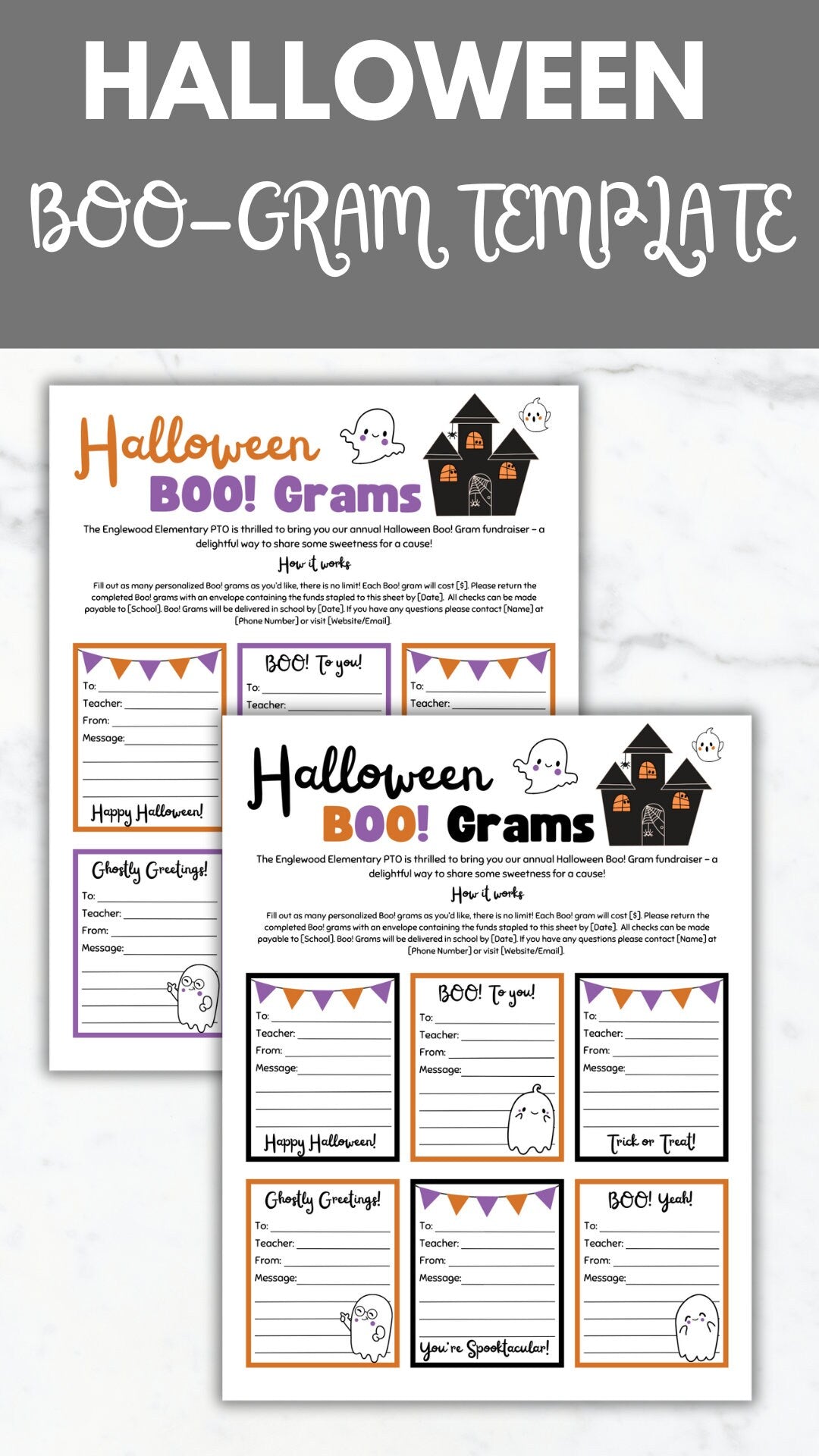 Halloween Candy Gram Flyer PTO Template Halloween Boo Gram printable Editable Fall School fundraiser Flyer Halloween School Event PTA Flyer