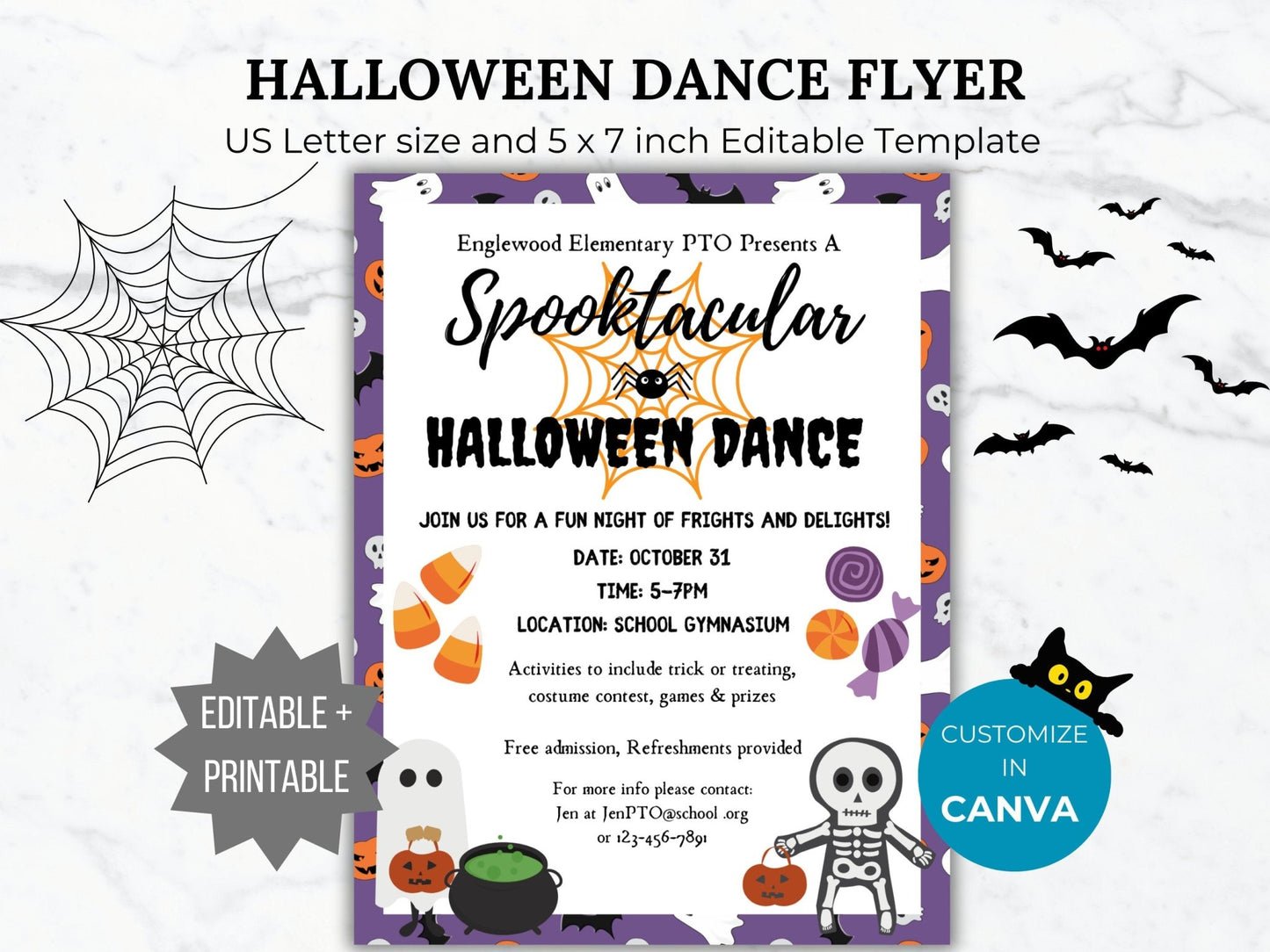 Halloween Dance Flyer Template Halloween invitation Editable Halloween School event PTA Flyer printable Halloween party Church Flyer invite