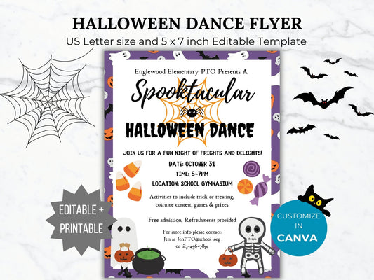 Halloween Dance Flyer Template Halloween invitation Editable Halloween School event PTA Flyer printable Halloween party Church Flyer invite