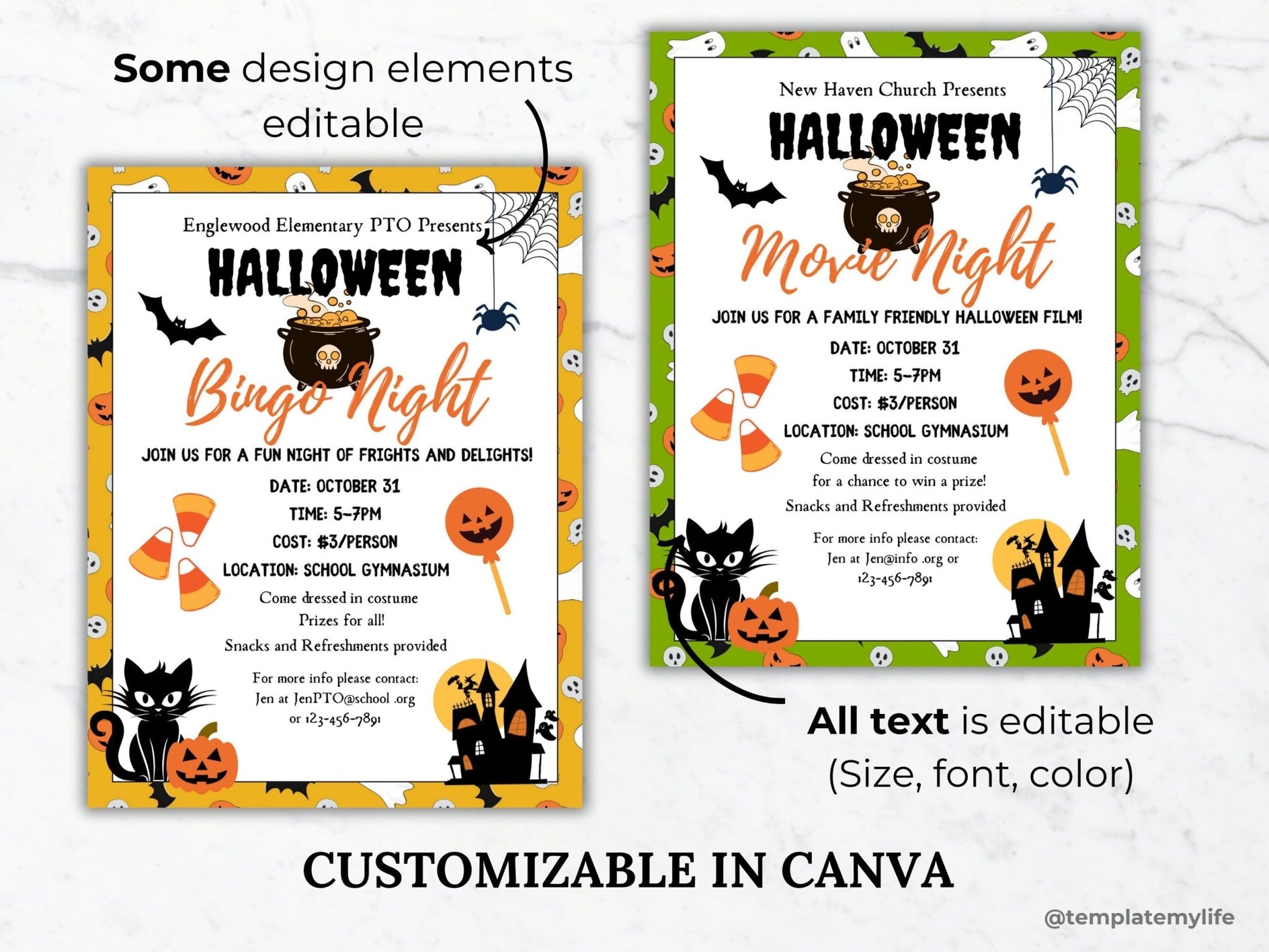 Halloween Fundraiser flyer template bundle bake sale printable community halloween party template church bingo night flyer pumpkin carving