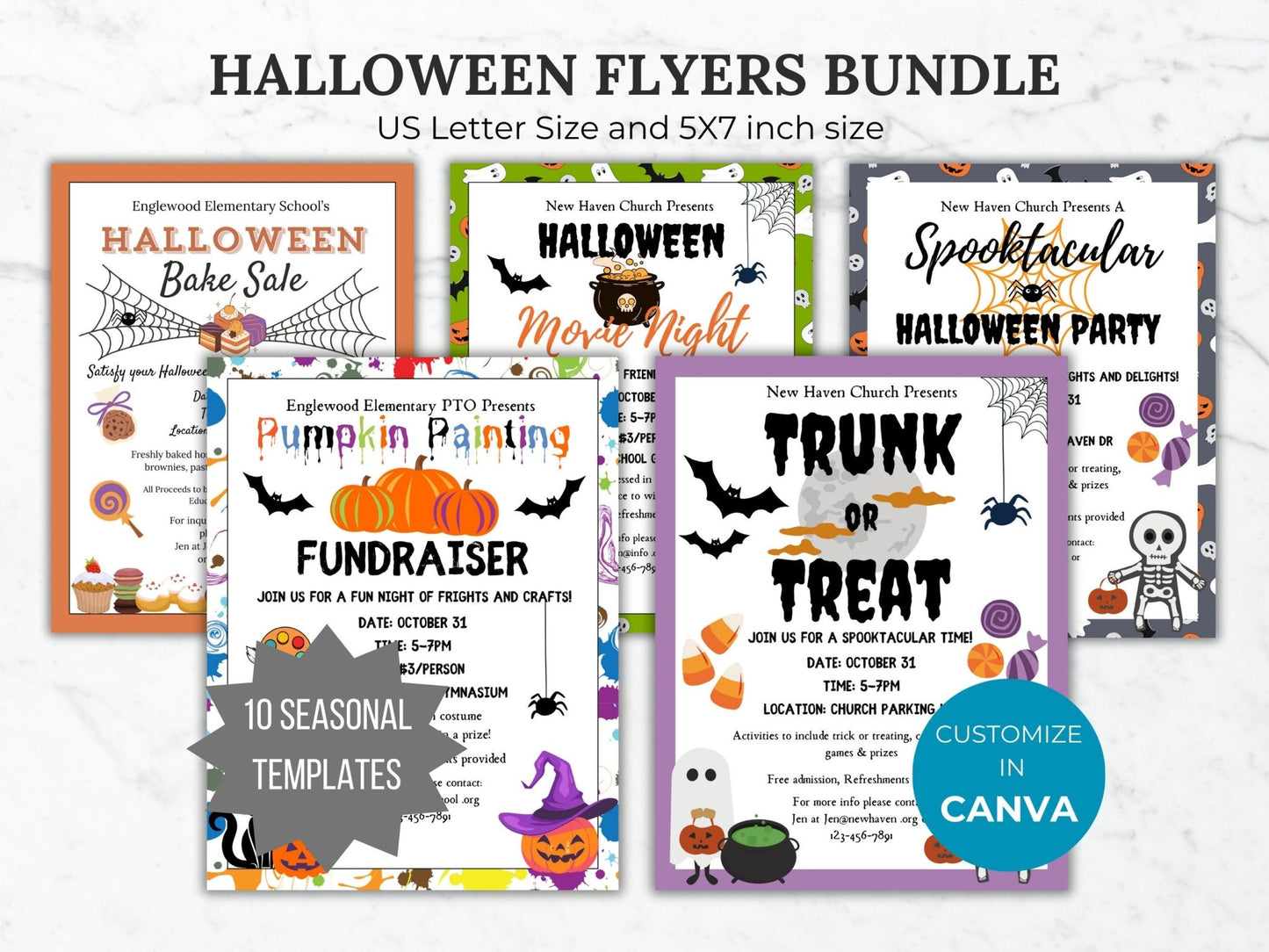 Halloween Fundraiser flyer template bundle bake sale printable community halloween party template church bingo night flyer pumpkin carving