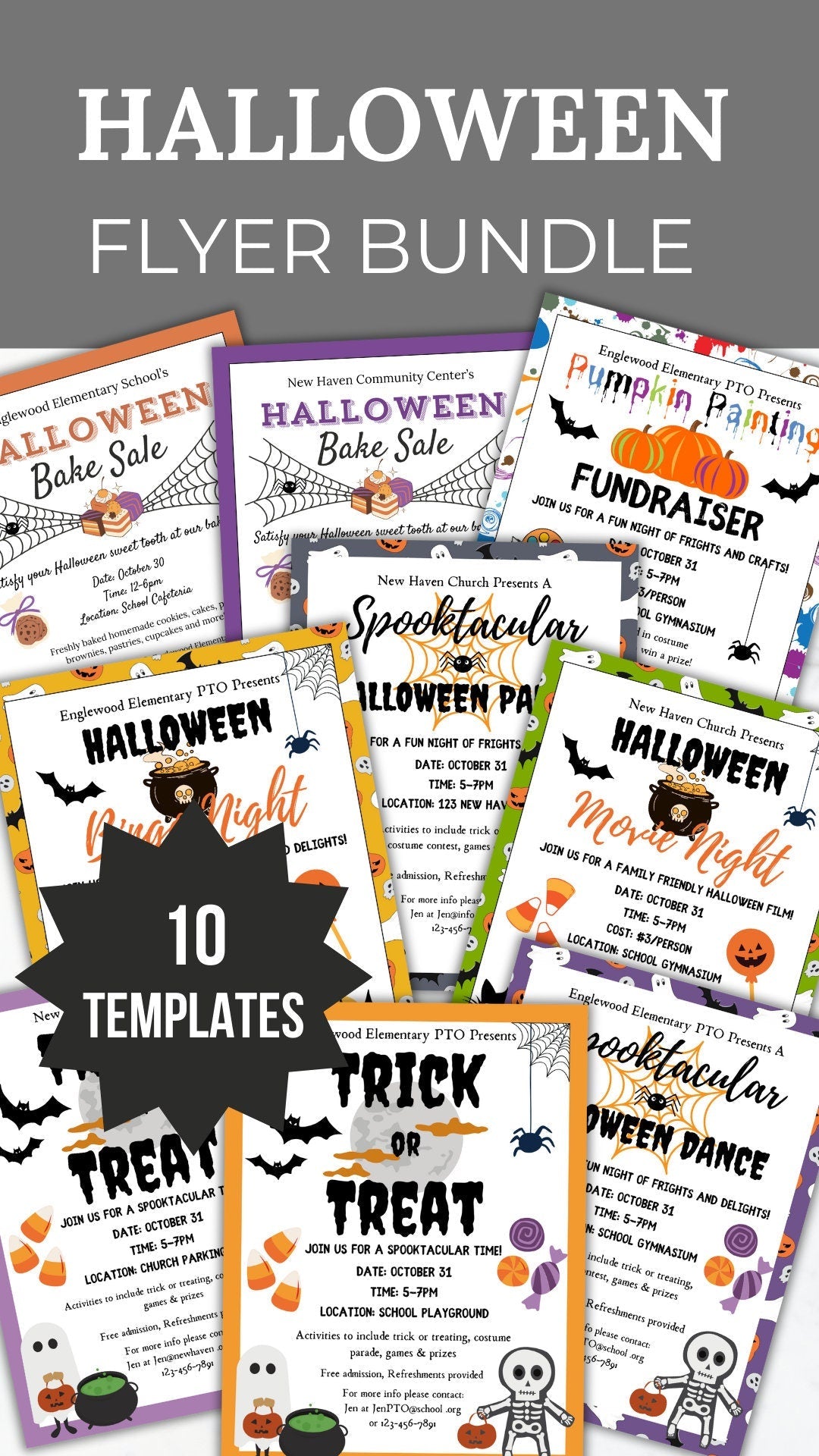 Halloween Fundraiser flyer template bundle bake sale printable school halloween party pto template pta bingo night flyer pumpkin painting