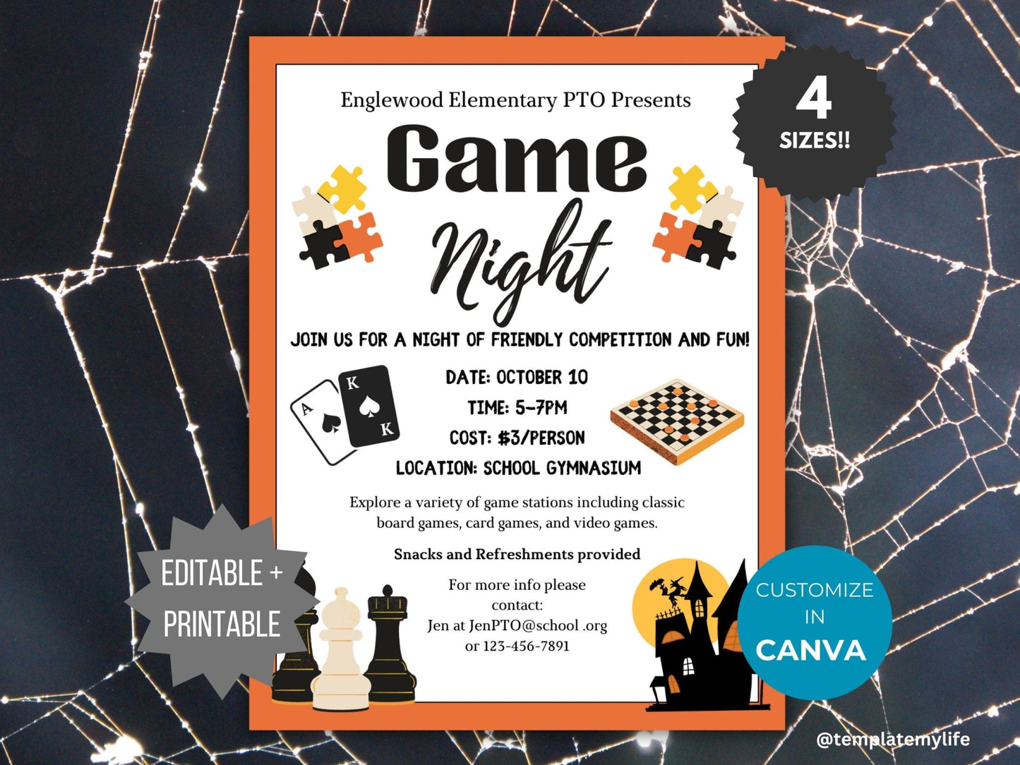 Halloween Game Night invitation PTO template school fundraiser PTA flyer family game night office party flyer fall community event invite