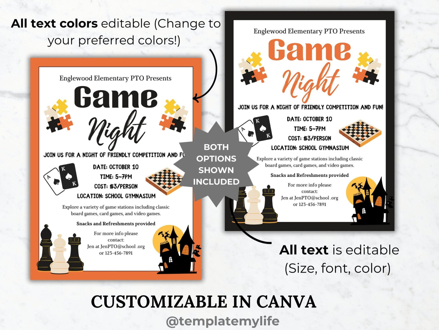 Halloween Game Night invitation PTO template school fundraiser PTA flyer family game night office party flyer fall community event invite