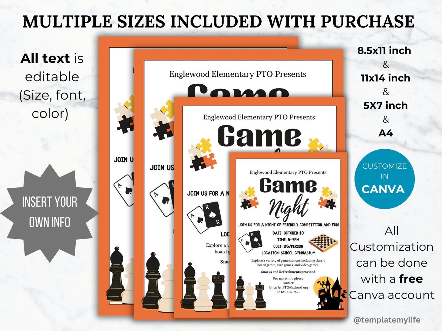 Halloween Game Night invitation PTO template school fundraiser PTA flyer family game night office party flyer fall community event invite