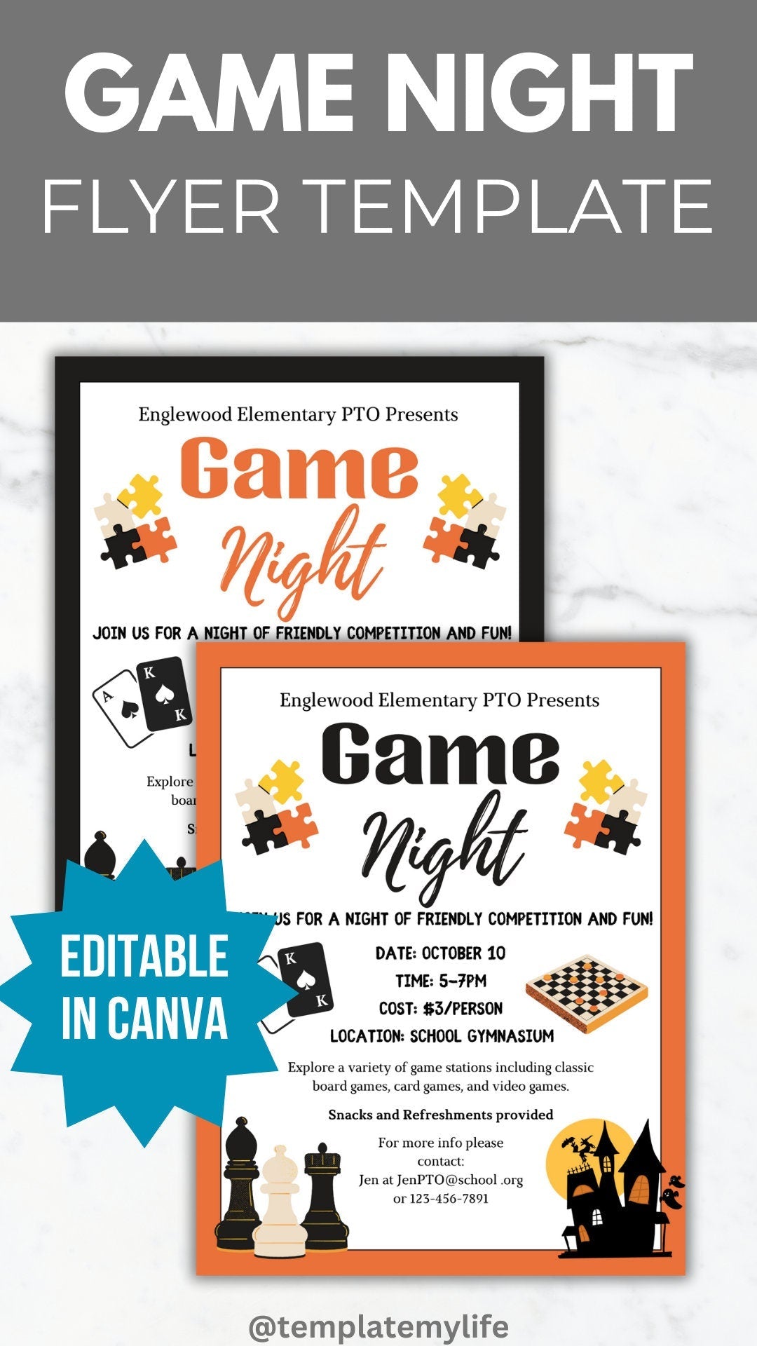 Halloween Game Night invitation PTO template school fundraiser PTA flyer family game night office party flyer fall community event invite