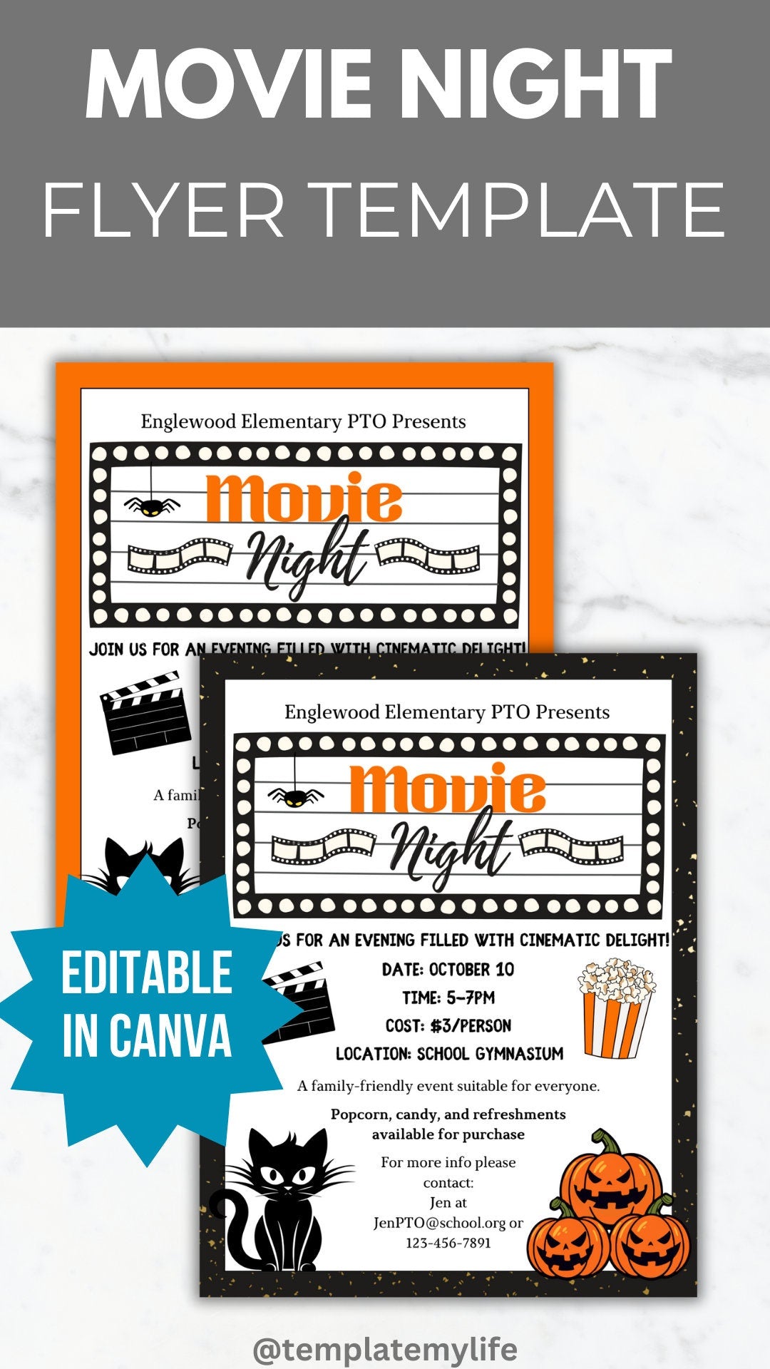 Halloween Movie Night invitation PTO template school fall fundraiser PTA flyer family movie night party flyer Autumn community event invite