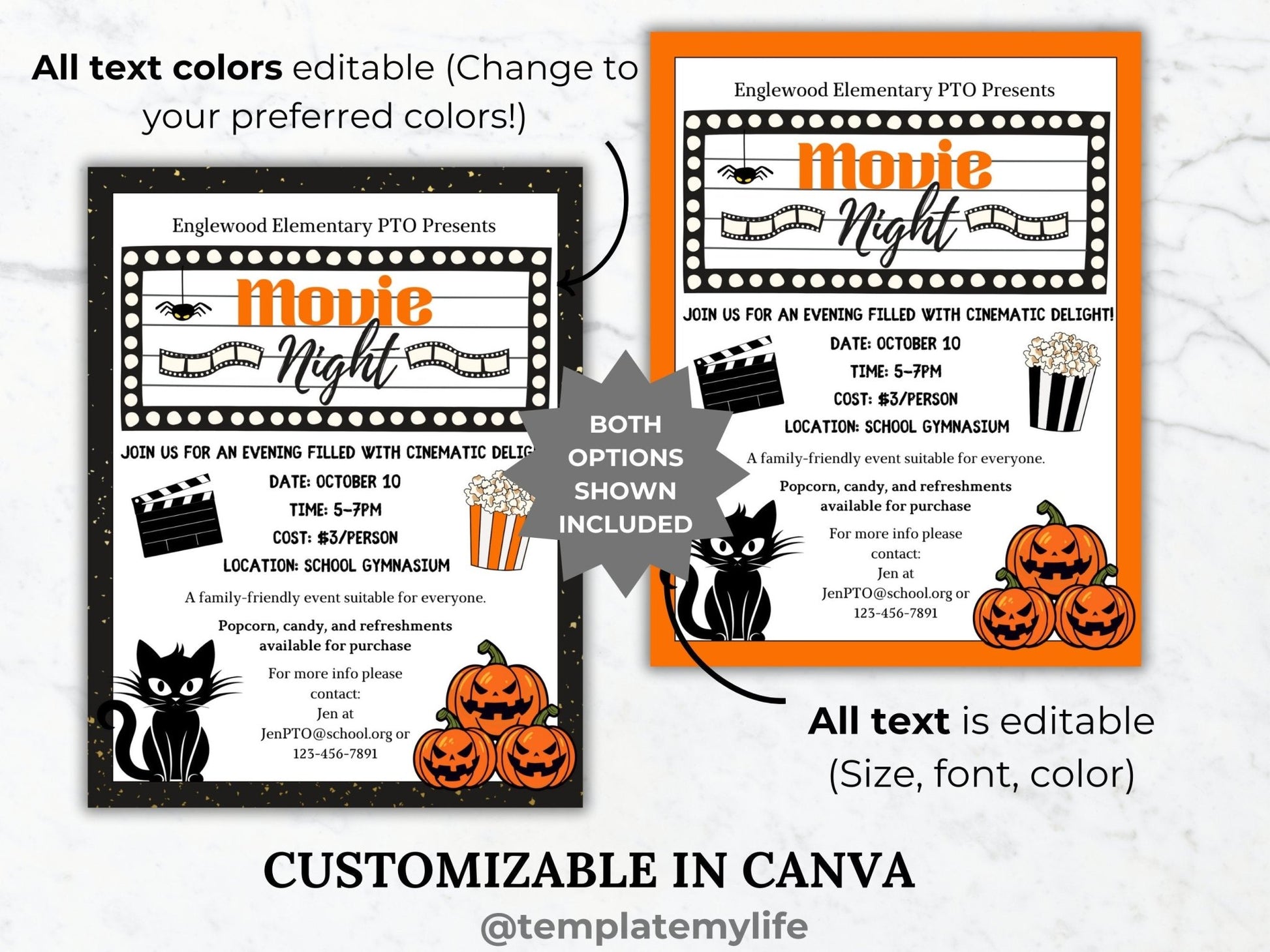 Halloween Movie Night invitation PTO template school fall fundraiser PTA flyer family movie night party flyer Autumn community event invite