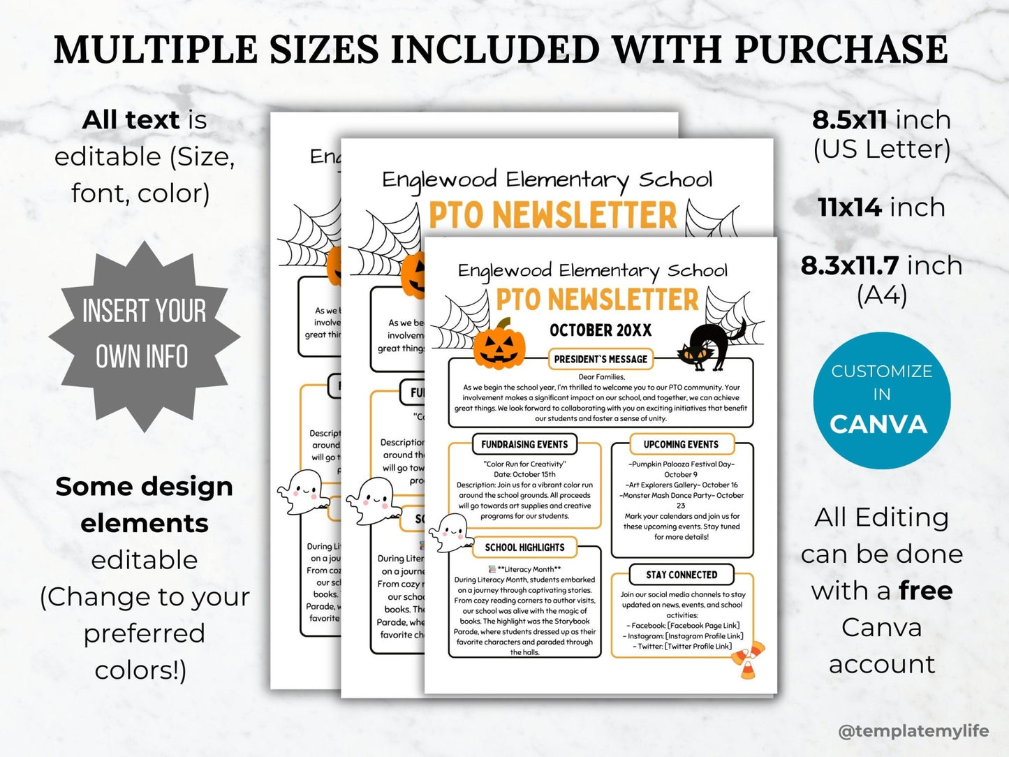 PTA Halloween Newsletter Flyer Printable PTO School Newsletter Flyer editable template autumn theme flyer pta October newsletter pto handout