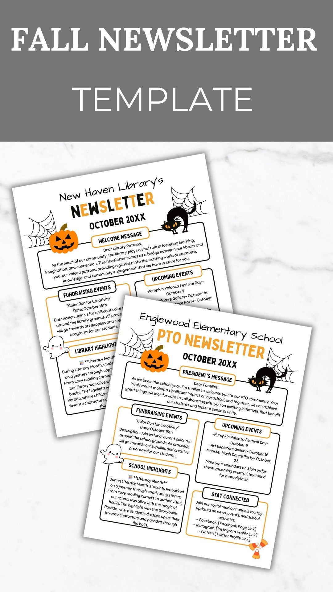 PTA Halloween Newsletter Flyer Printable PTO School Newsletter Flyer editable template autumn theme flyer pta October newsletter pto handout