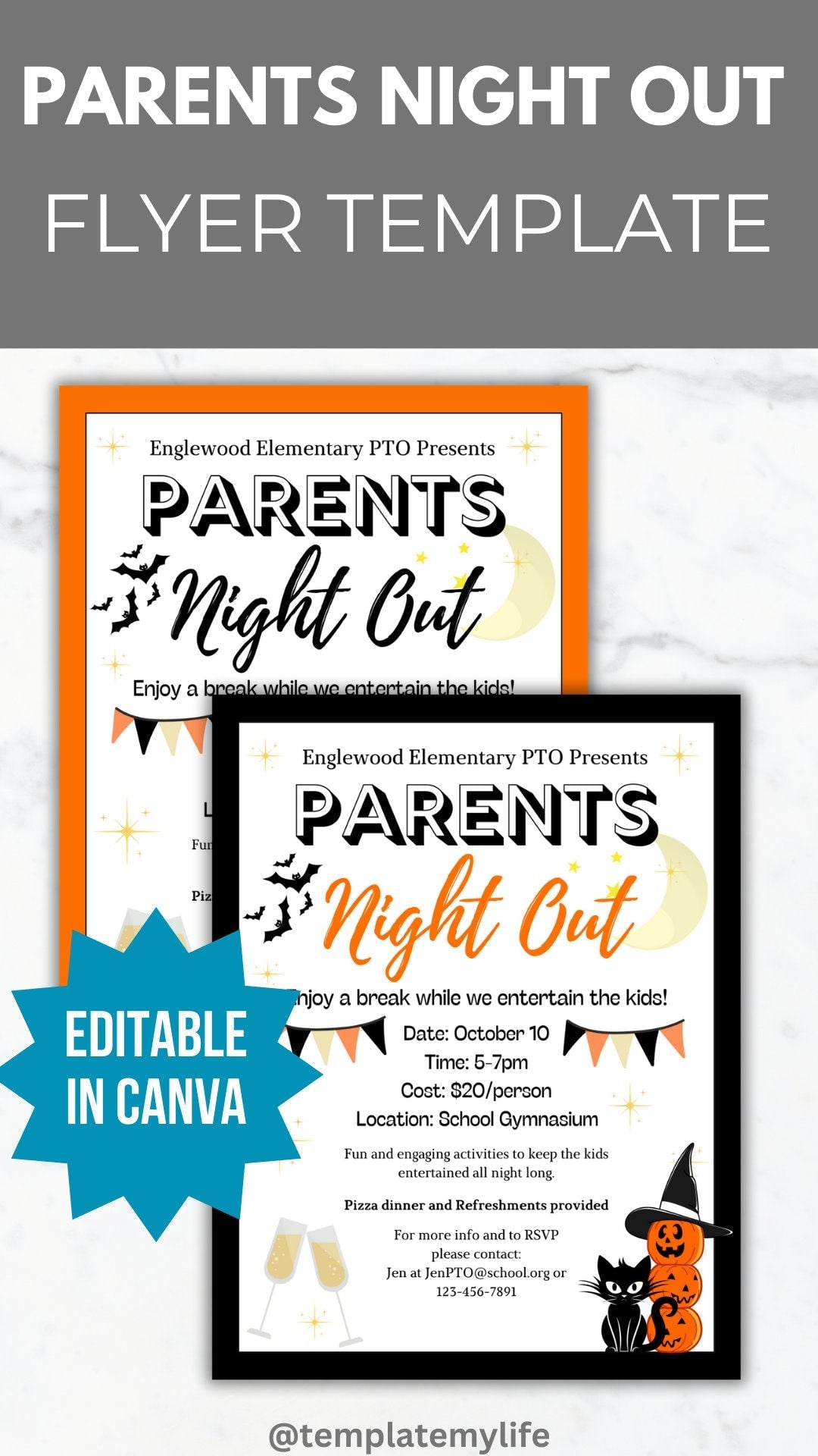 Halloween Parent Night Out flyer template PTO school fundraiser PTA flyer invitation date night flyer Fall community event invite recreation