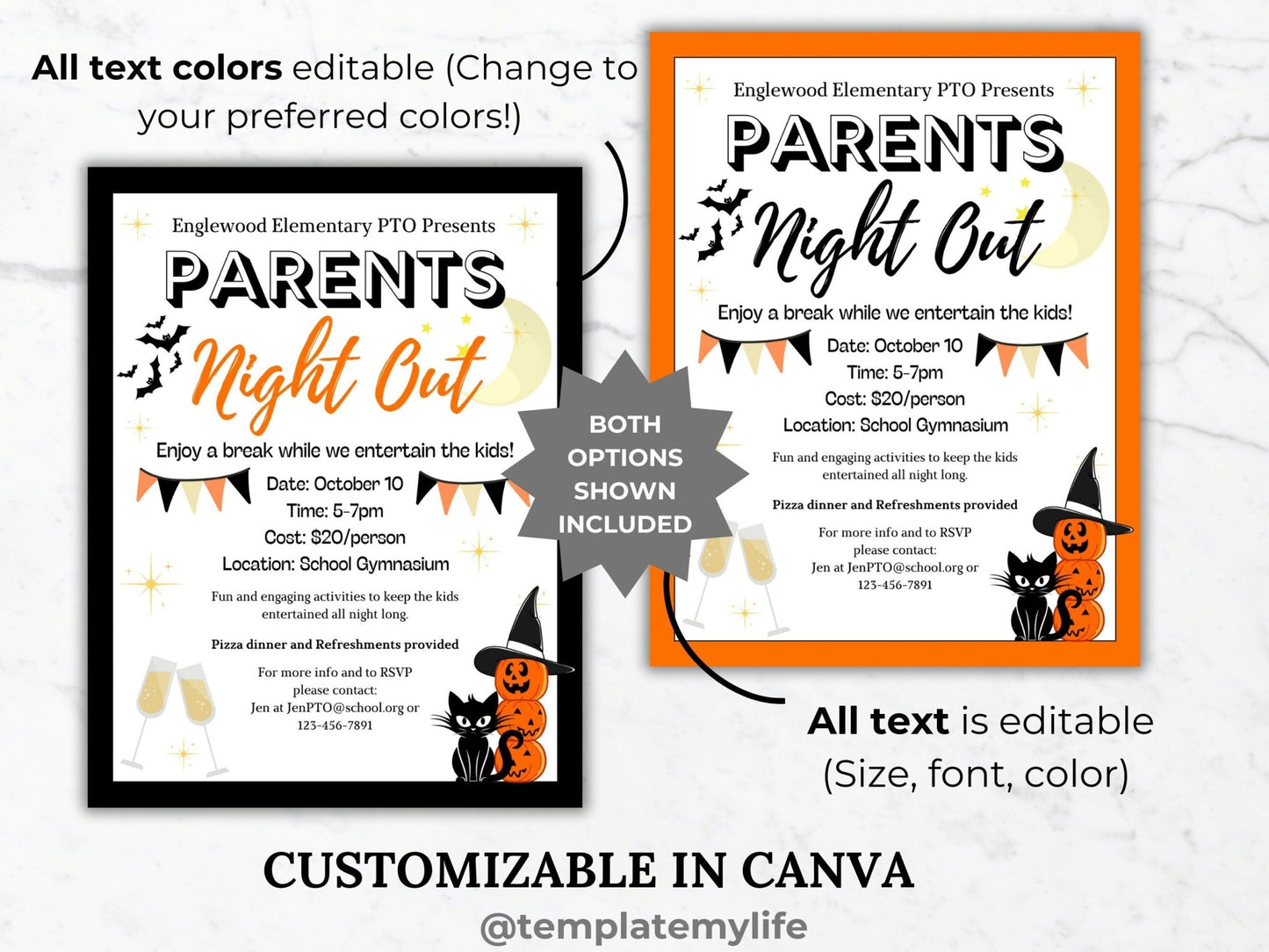 Halloween Parent Night Out flyer template PTO school fundraiser PTA flyer invitation date night flyer Fall community event invite recreation