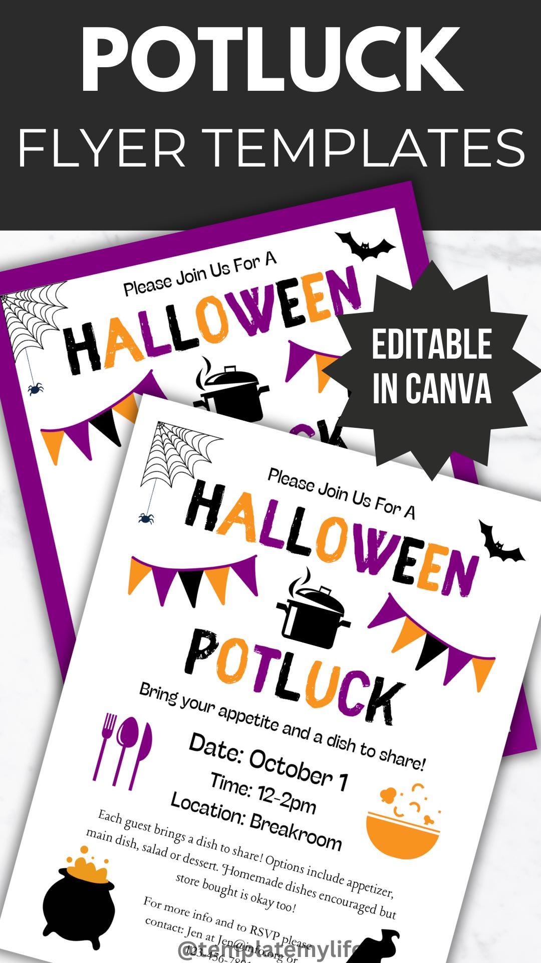 Halloween Potluck Flyer template Potluck invitation flyer pin