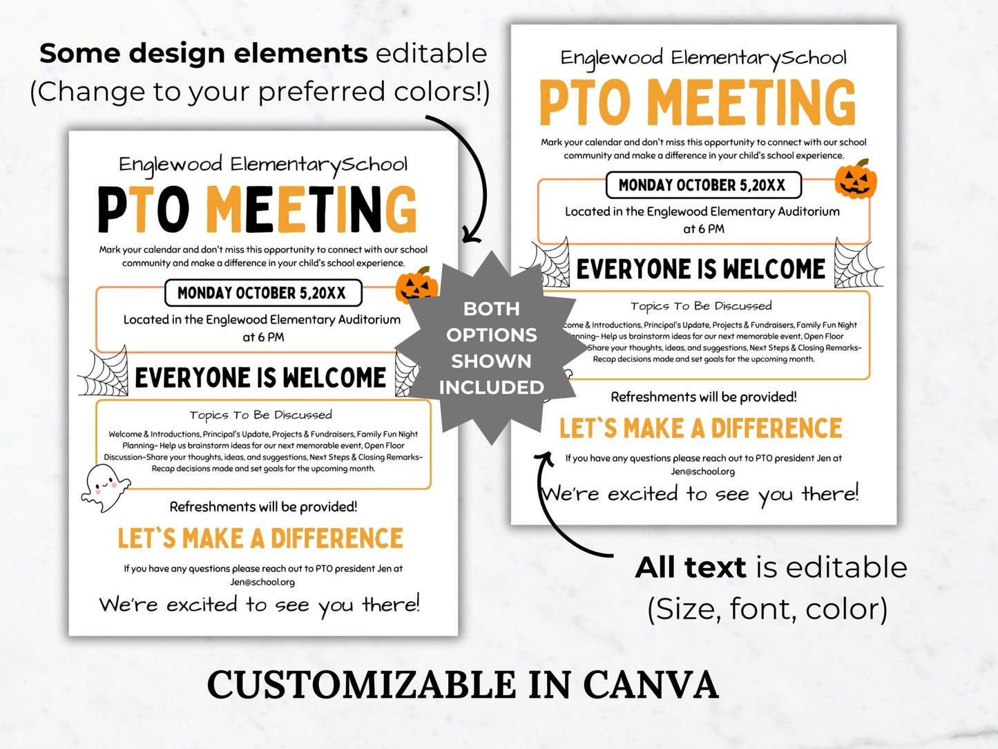 Halloween PTA Meeting Flyer Printable PTO Fall Meeting Flyer editable template pta October Meeting flyer pta sign Halloween meeting handout