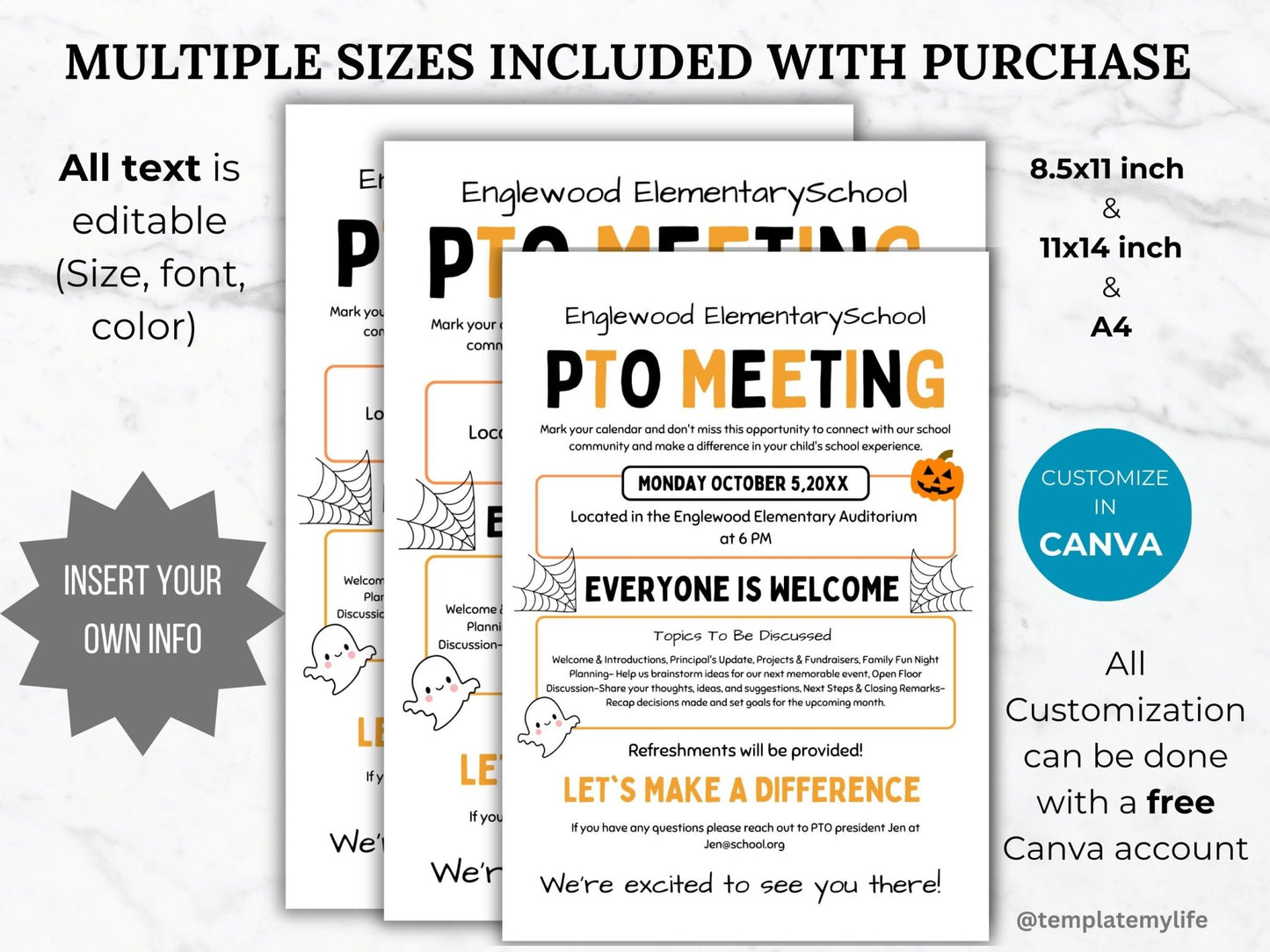 Halloween PTA Meeting Flyer Printable PTO Fall Meeting Flyer editable template pta October Meeting flyer pta sign Halloween meeting handout