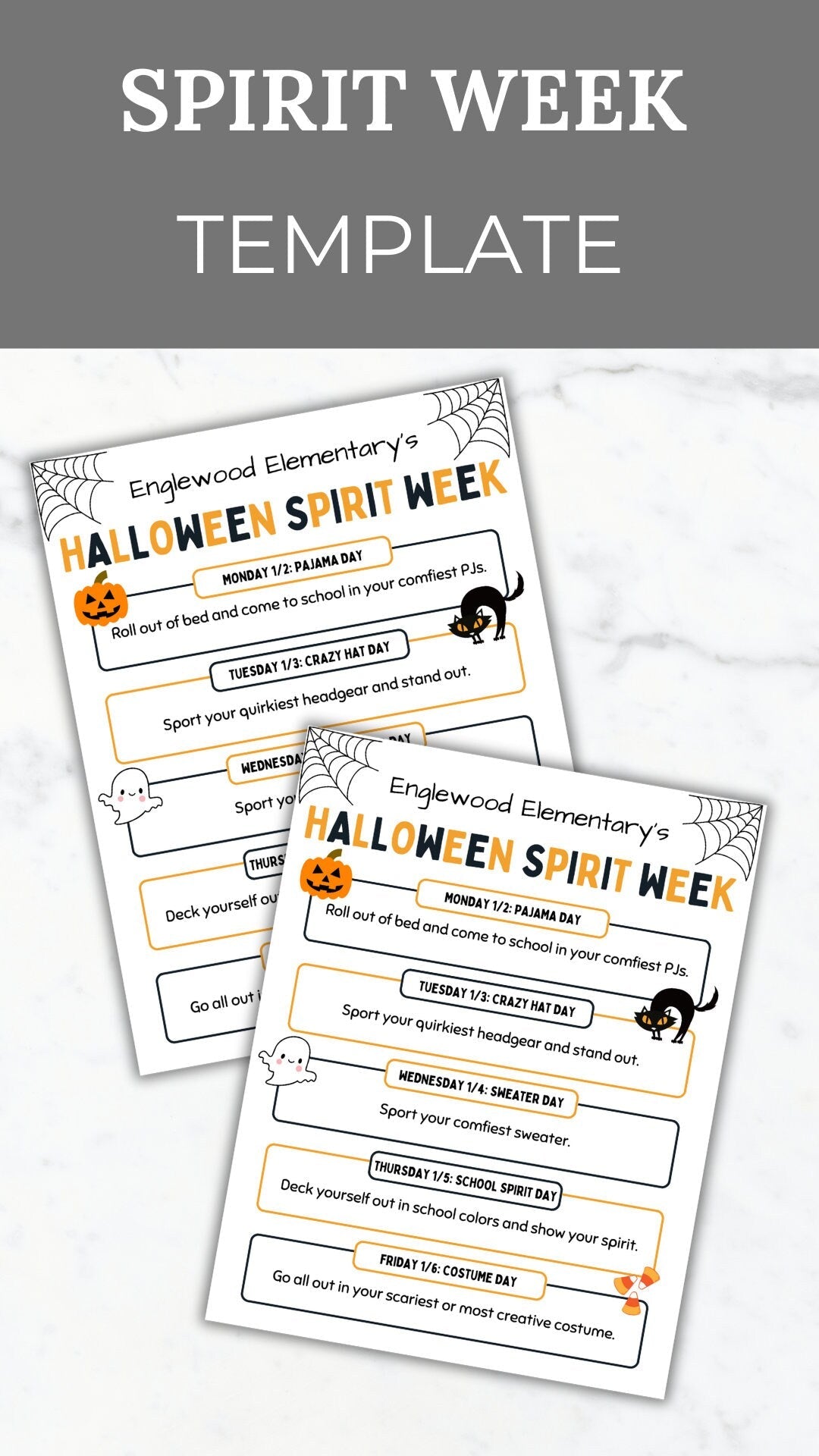 Halloween Spirit Week Flyer Printable PTO School Spirit Flyer editable template fall Spirit week itinerary pta flyer take home pto handout