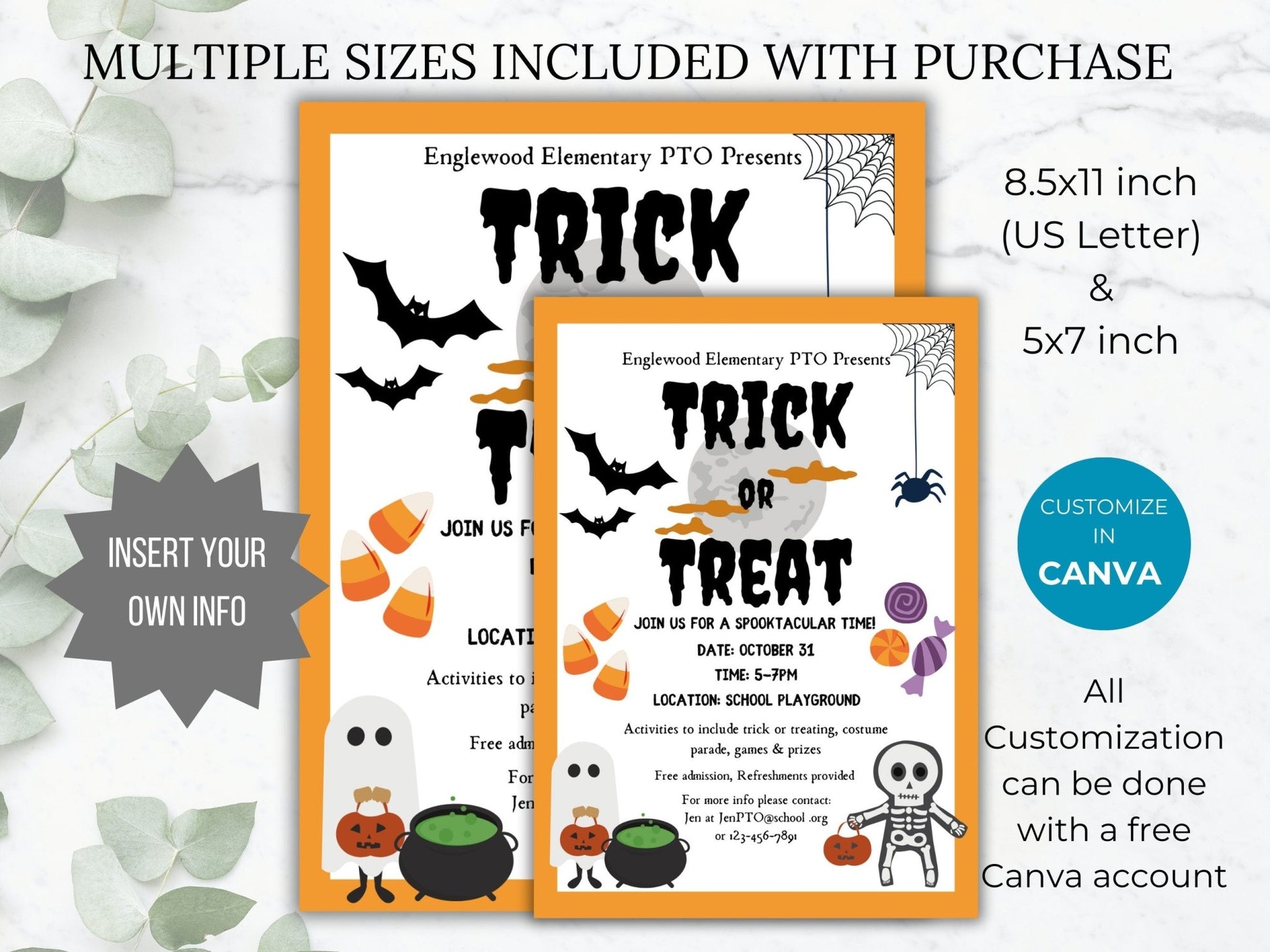 Trick or Treat Flyer Invitation Template Halloween invitation Editable Halloween School event PTA Flyer printable Fall Festival PTO template