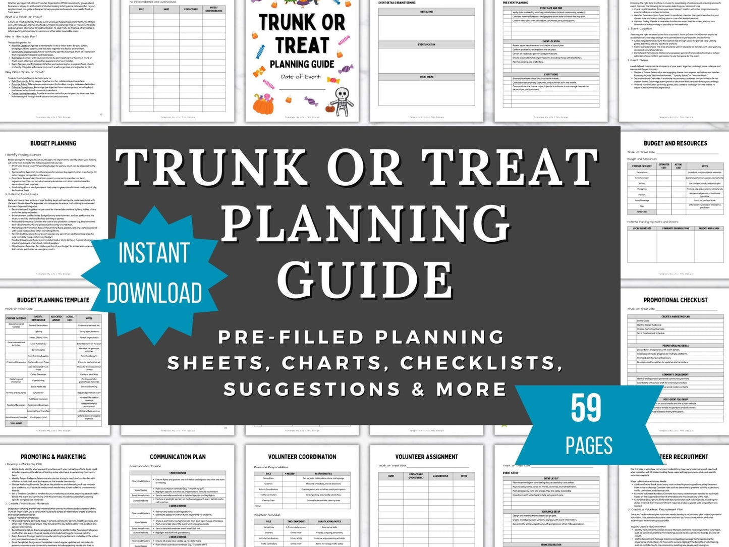 Trunk of Treat Planning Guide PTO Planner PTA Binder printable Volunteer Forms school halloween trick or treat event planner budget sheets