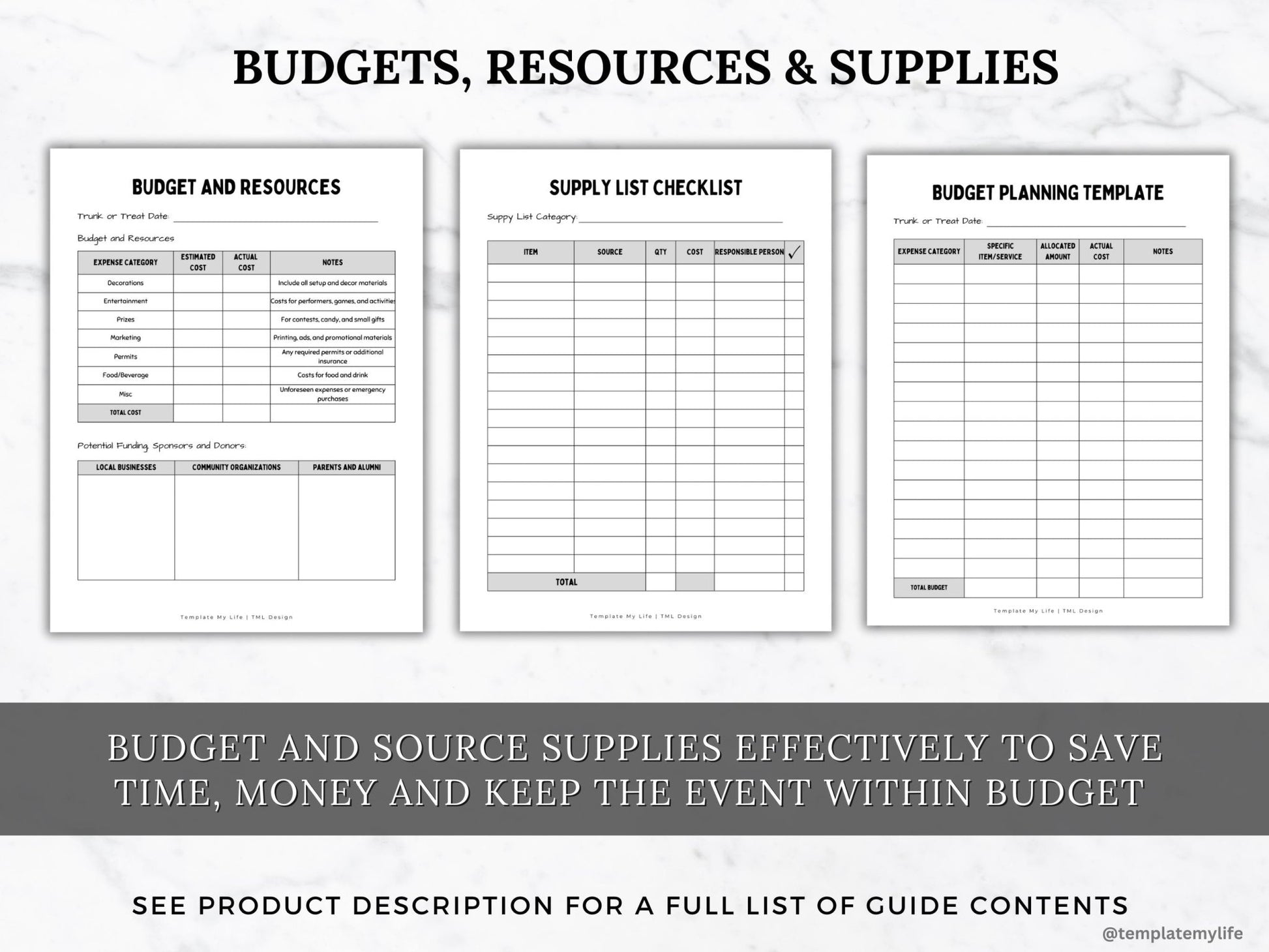 trunk or treat planning guide budget sheets, charts and checklists for budget planning