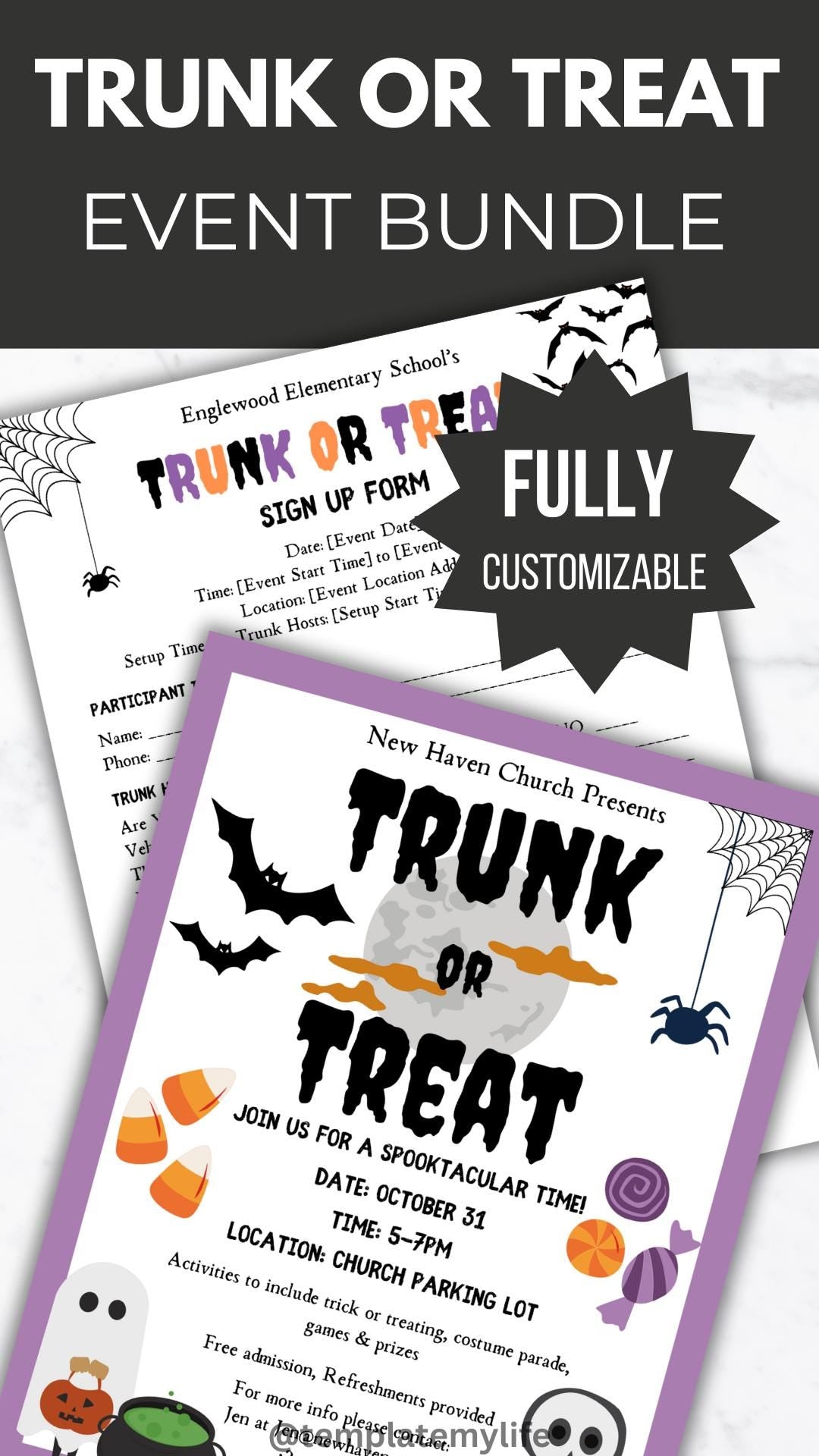 Trunk or Treat Flyer Invitation Sign Up Form PTO Template Bundle Halloween Party PTA invite trick or treat announcement fall event planning