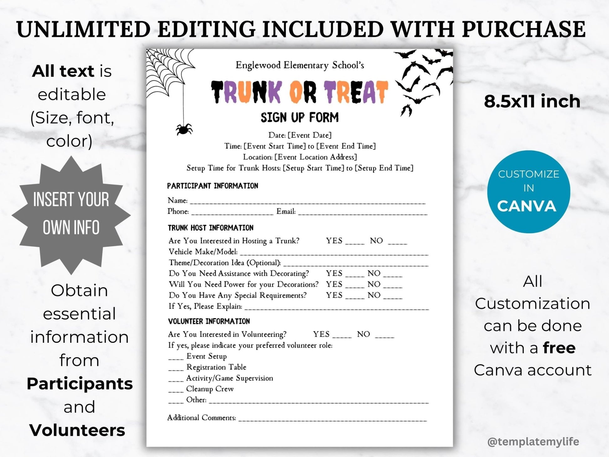 Trunk or treat sign up form template for participants and volunteers